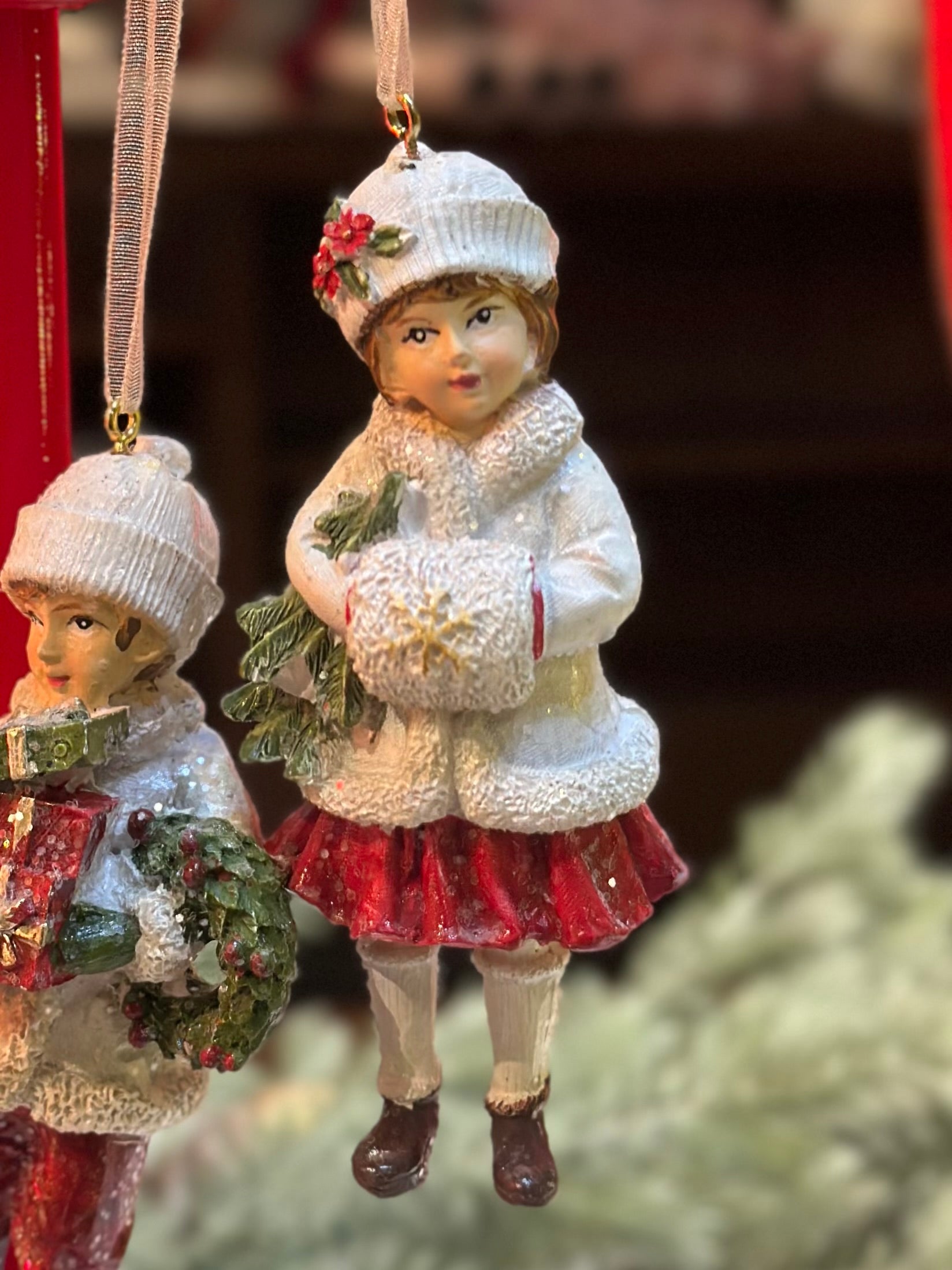 4.3" Vintage Child Ornament Holding Gift (2 OPTIONS)