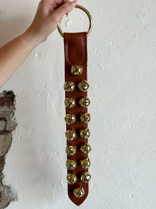 Belsnickel - 16” 2 Row Brass-Plated Bells, Chestnut Leather with Ring