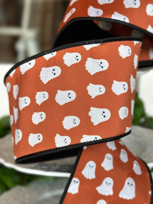 4" wide, dupion ghost, black back, pumpkin