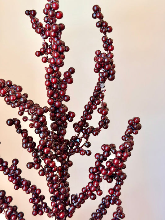 28" WP BERRY CLUSTER BRANCH SPRAY- BURGUNDY