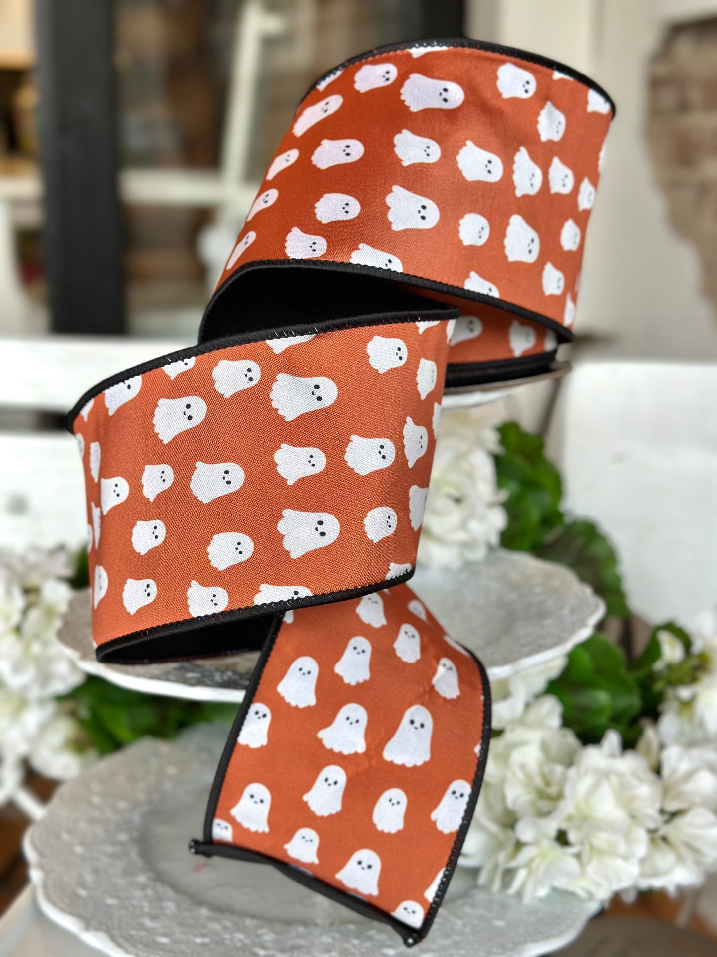 4" wide, dupion ghost, black back, pumpkin