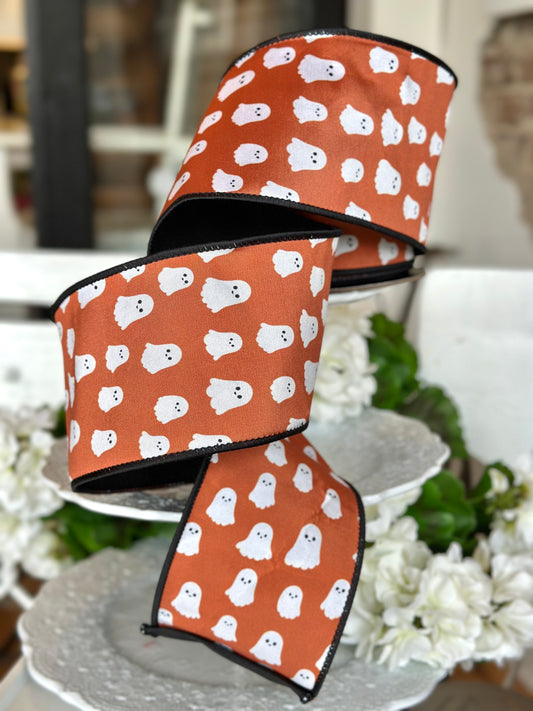4" wide, dupion ghost, black back, pumpkin