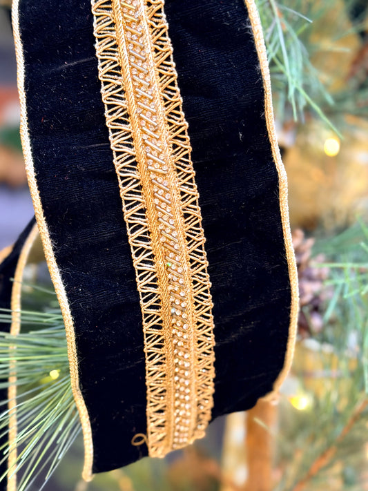 4" BEADED JEWEL TRIM ROYAL VELVET- SOLD BY THE YARD