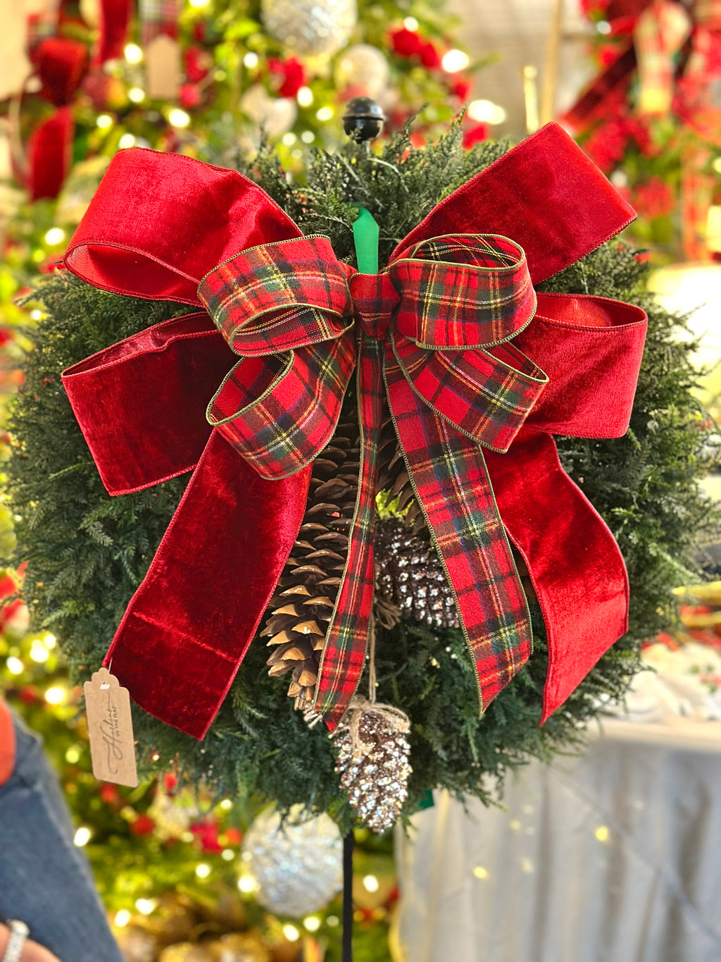 Cedar Wreath with Red Plaid Bow