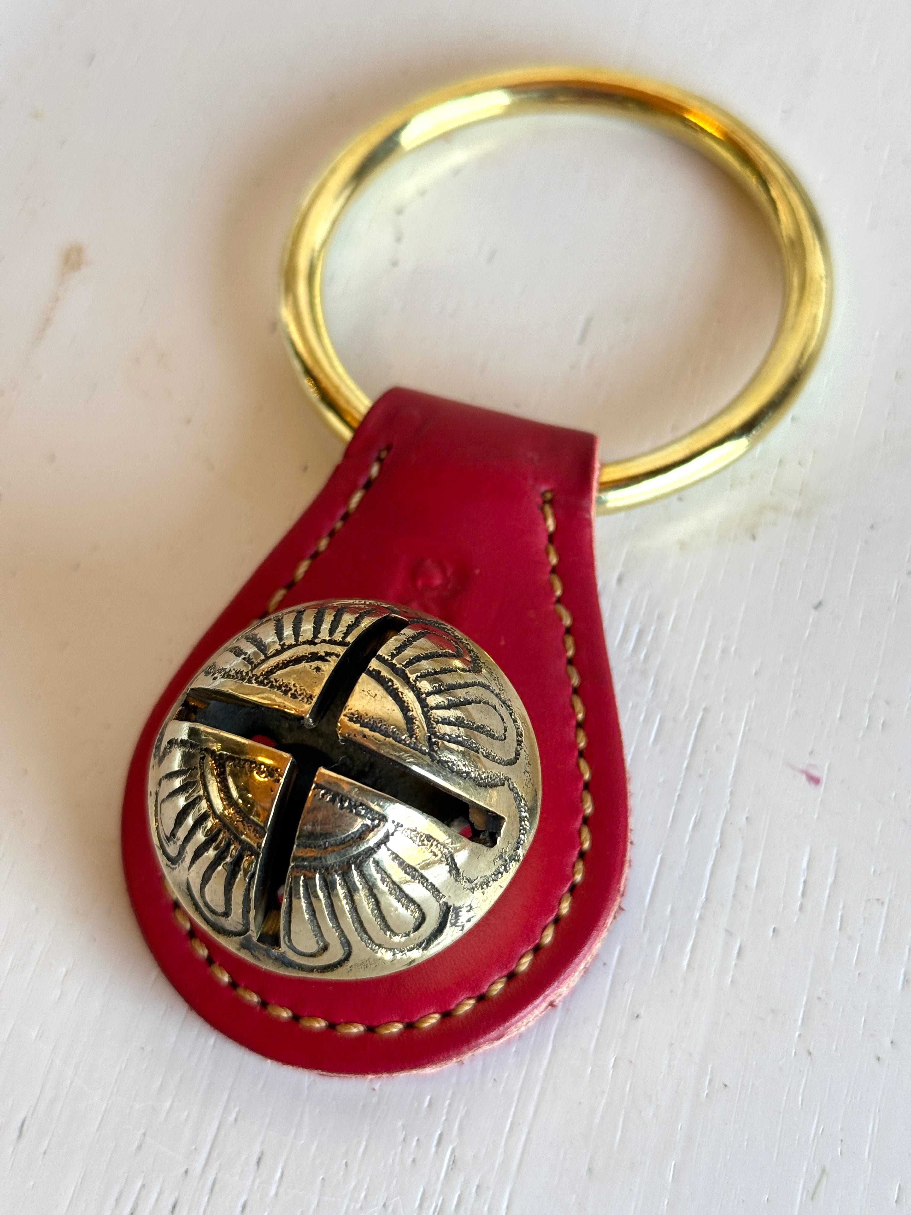Belsnickel - Single Solid Brass “Tear Drop” Bell w/ Ring - Red Leather