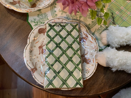 Paper Guest Napkin Green Lattice