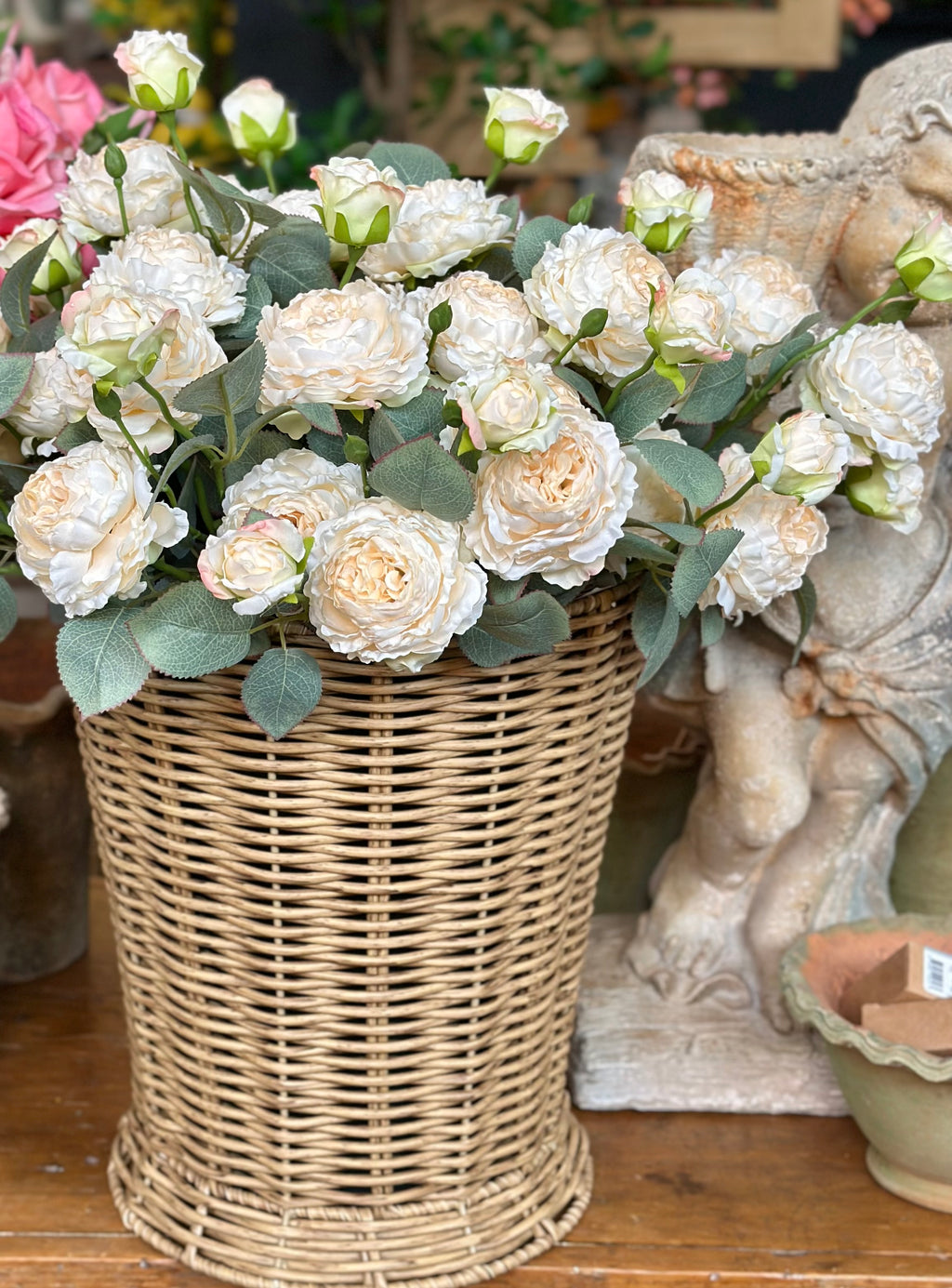 21" VINTAGE "FREEZE DRY" GARDEN ROSE- CREAM