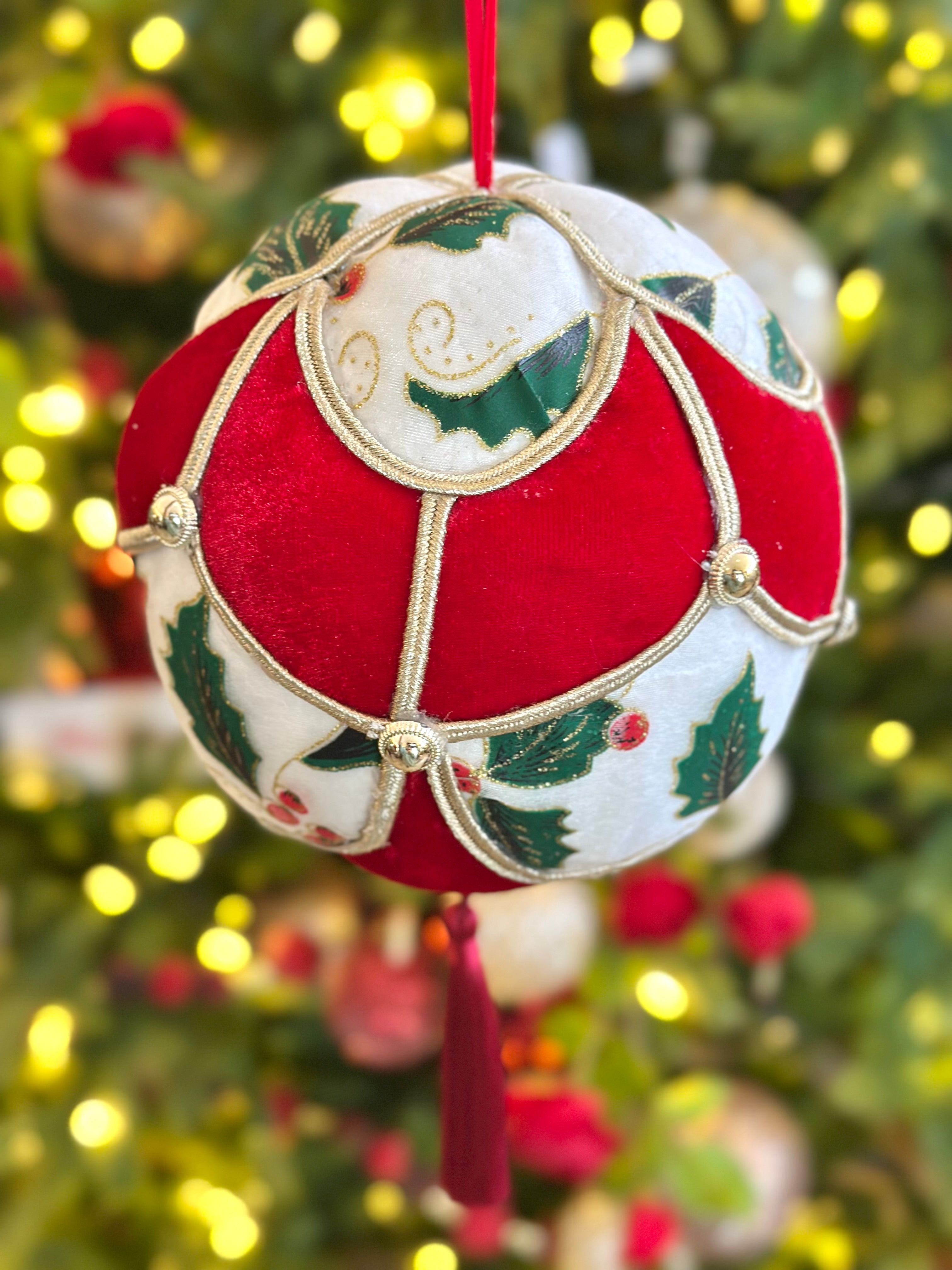 Vintage Red Holly Velour Ornament