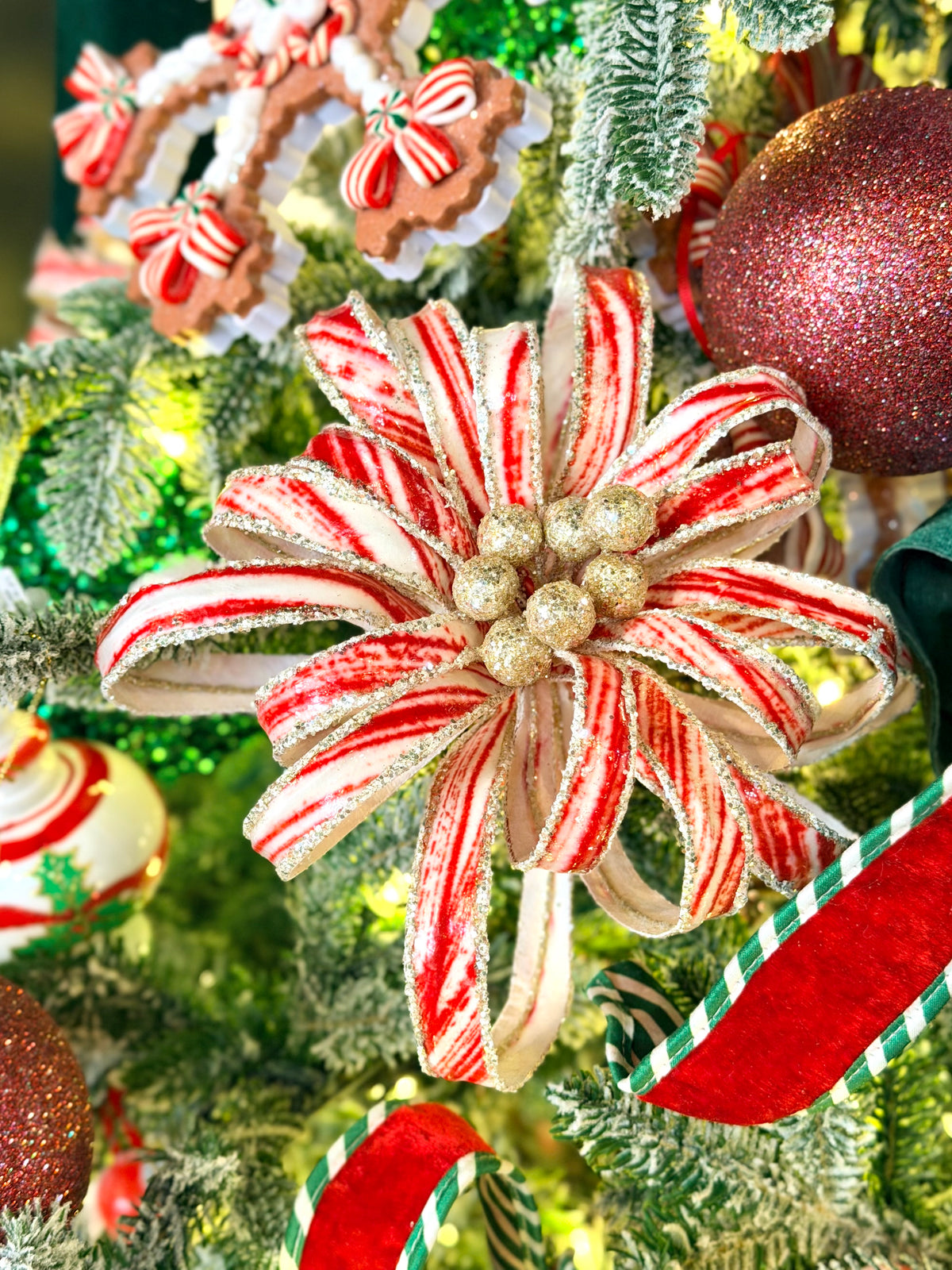 18" PEPPERMINT RIBBON LOOP FLOWER STEM
