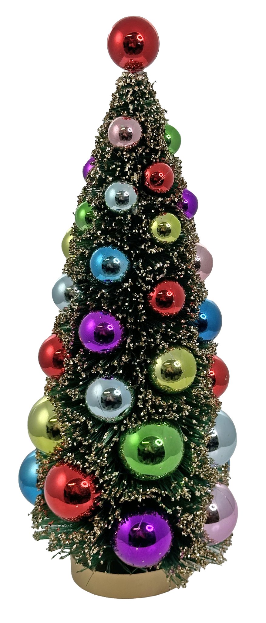 11" Glittered Sisal Tree with Multicolored Balls