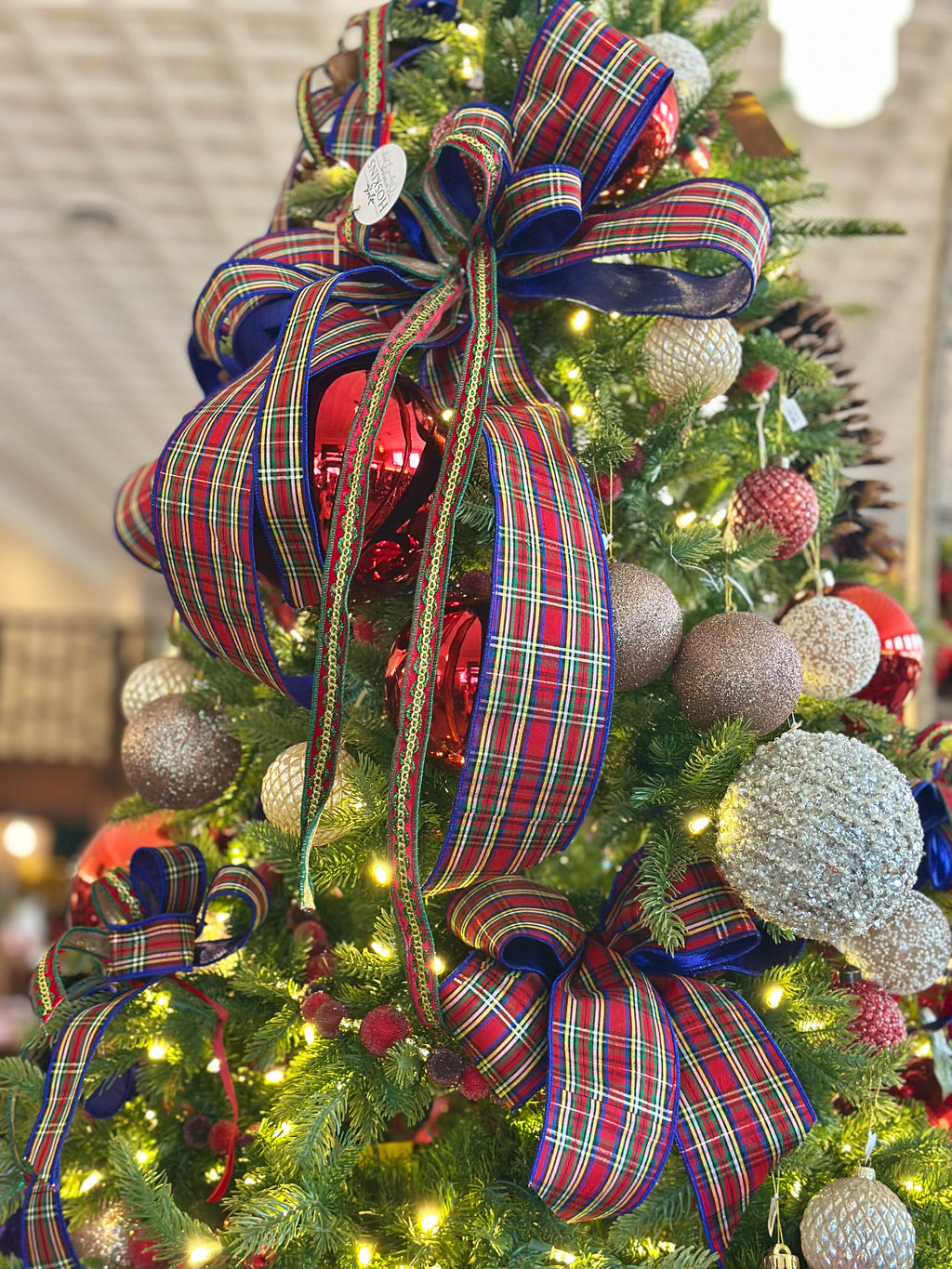 Plaid Blue Accent Tree Bow