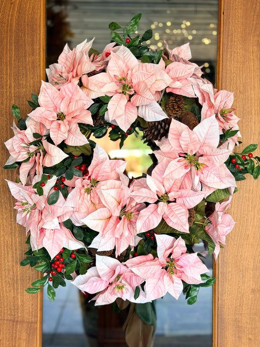 Pink Poinsettia Wreath
