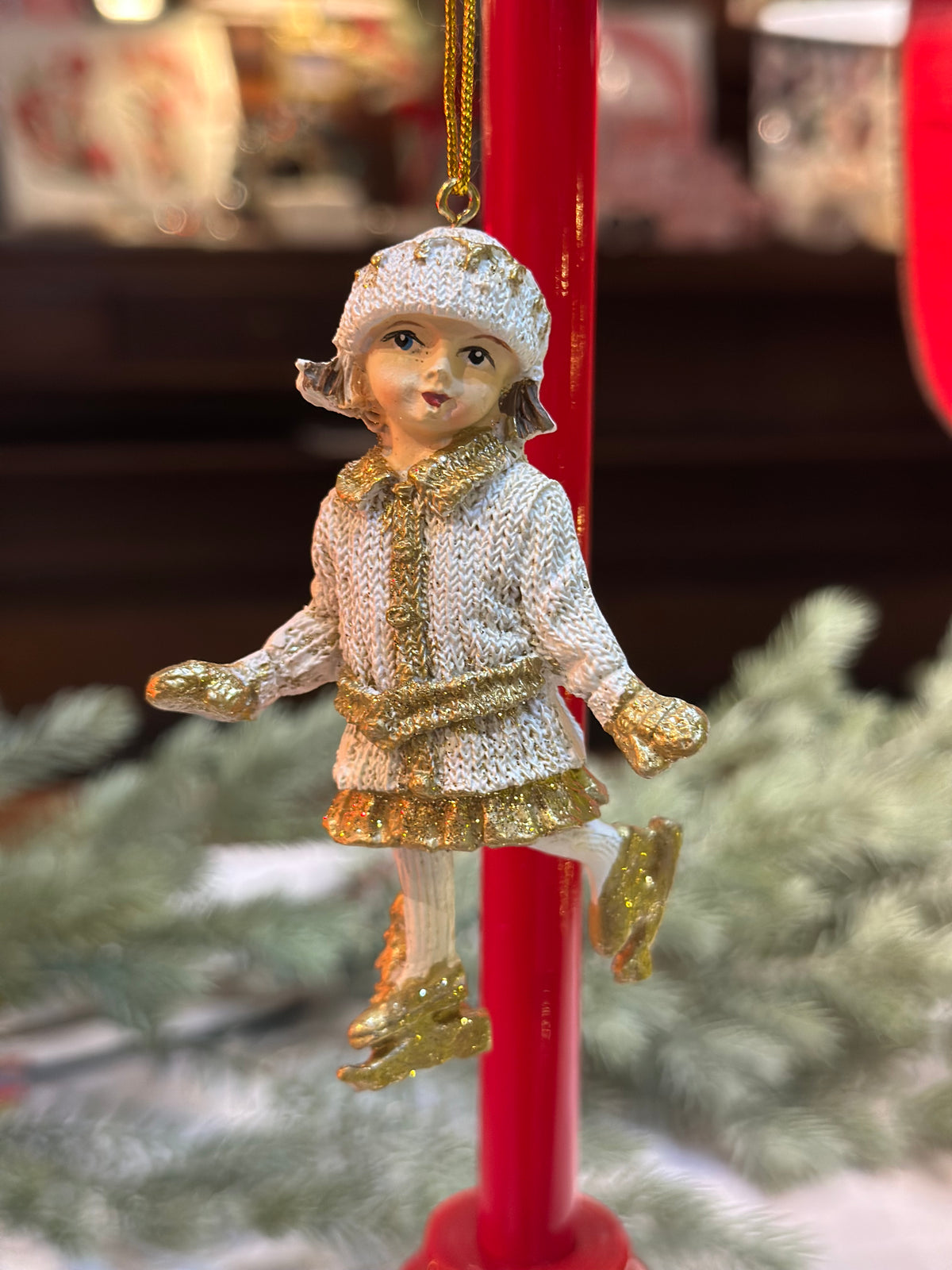 4.3" Vintage Child Ornament - Cream/Gold