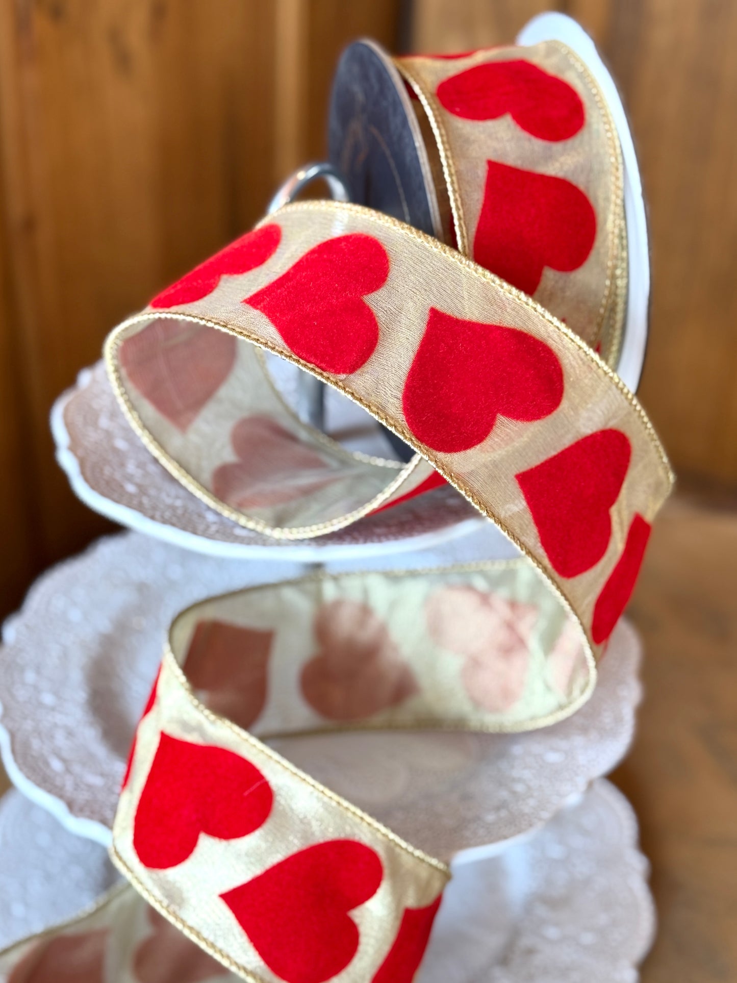 2.5" WIDE FLOCKED HEARTS RIBBON