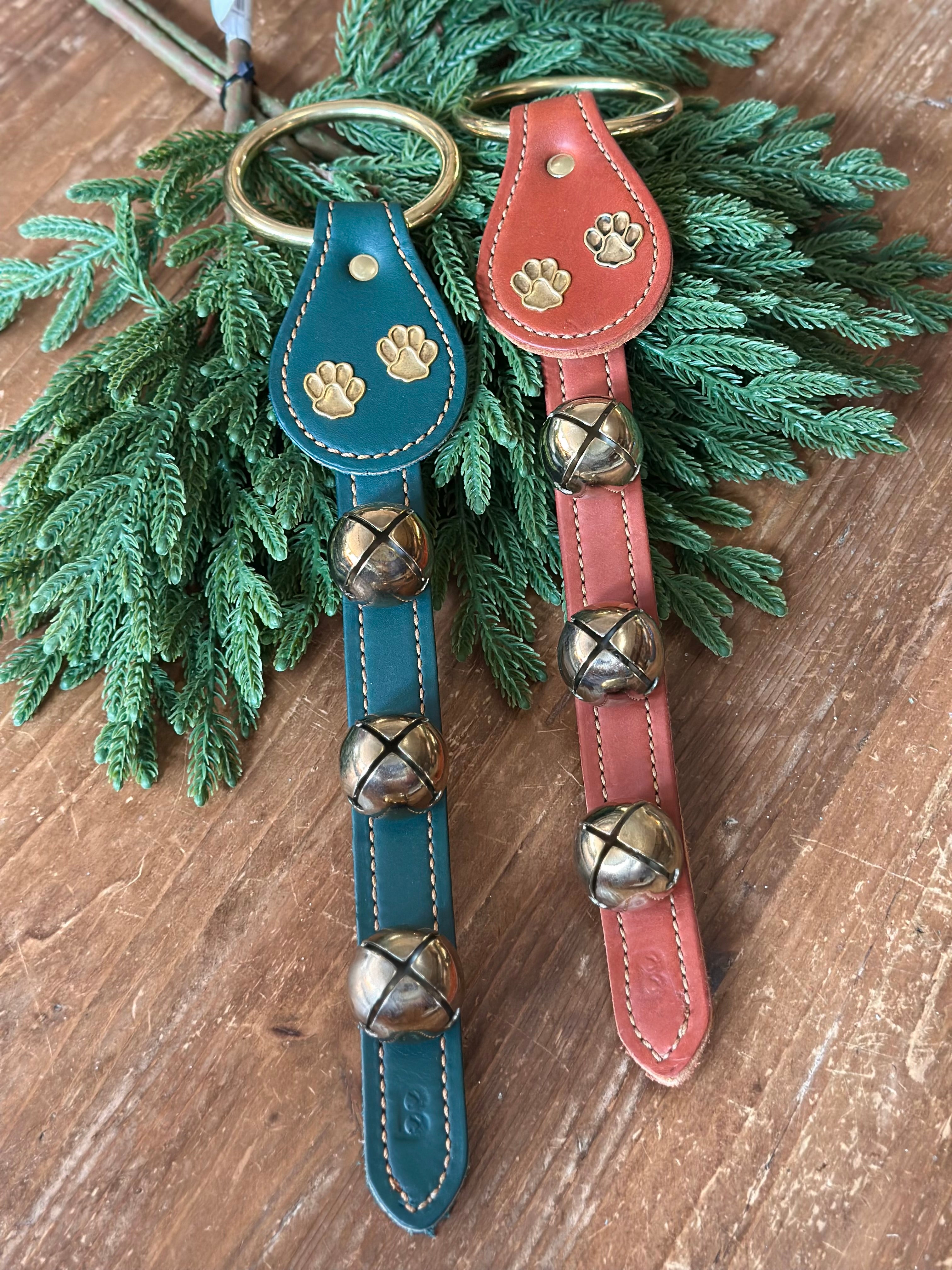 Paw Prints with 3 Brass Bells on Leather Strap (MULTIPLE LEATHER OPTIONS)