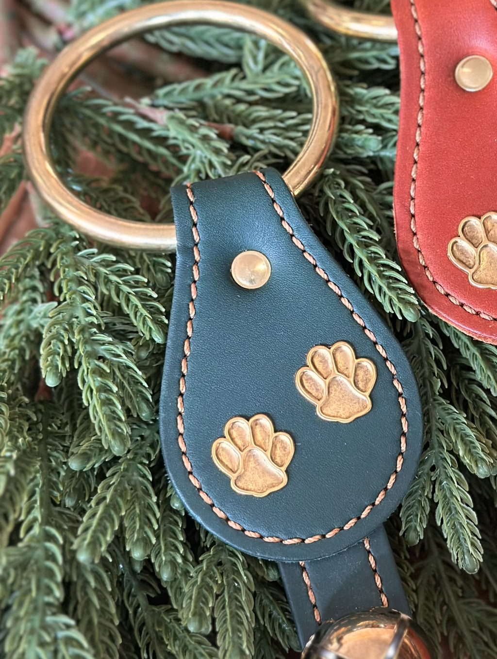 Paw Prints with 3 Brass Bells on Leather Strap (MULTIPLE LEATHER OPTIONS)