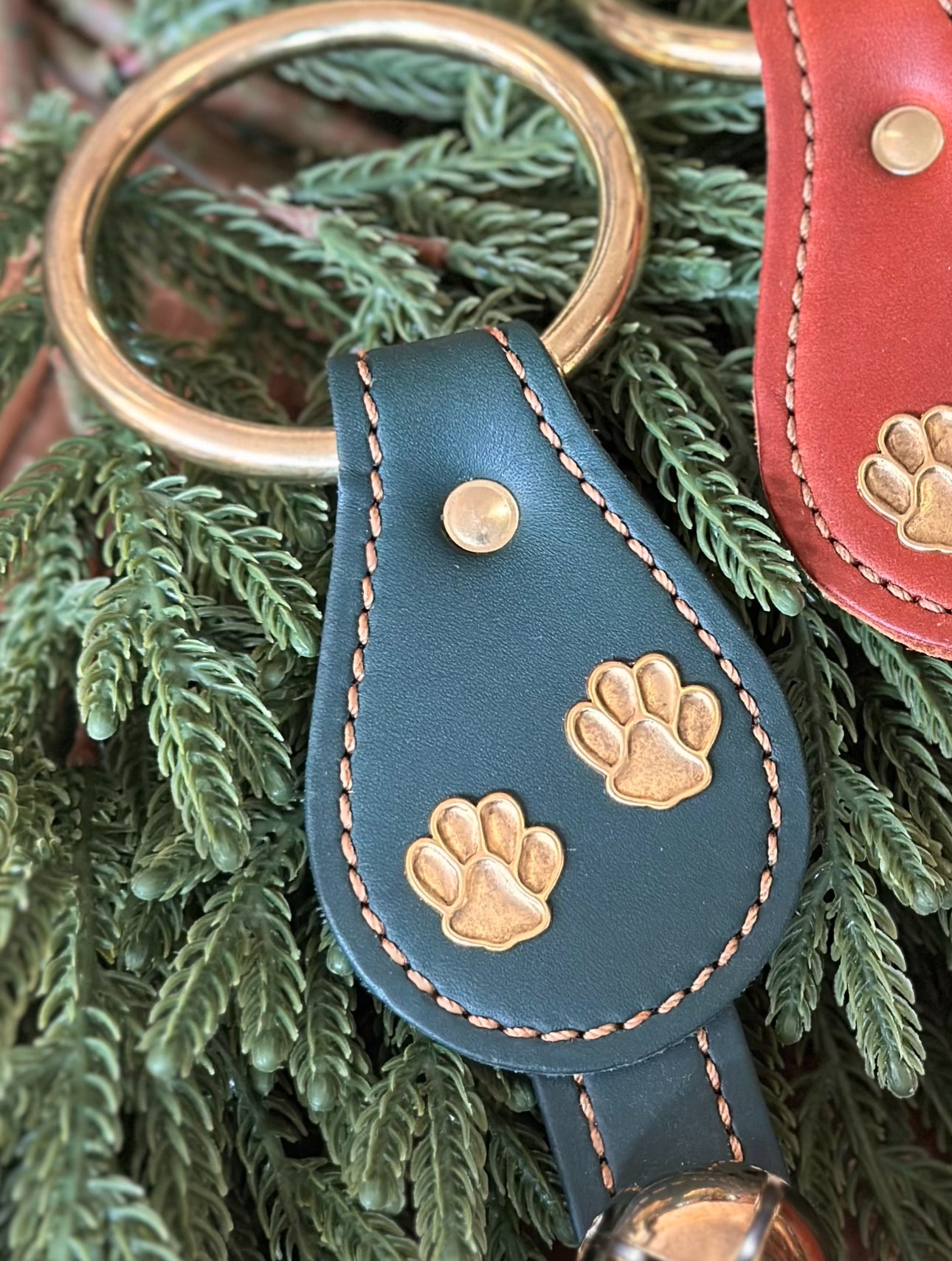 Paw Prints with 3 Brass Bells on Leather Strap (MULTIPLE LEATHER OPTIONS)