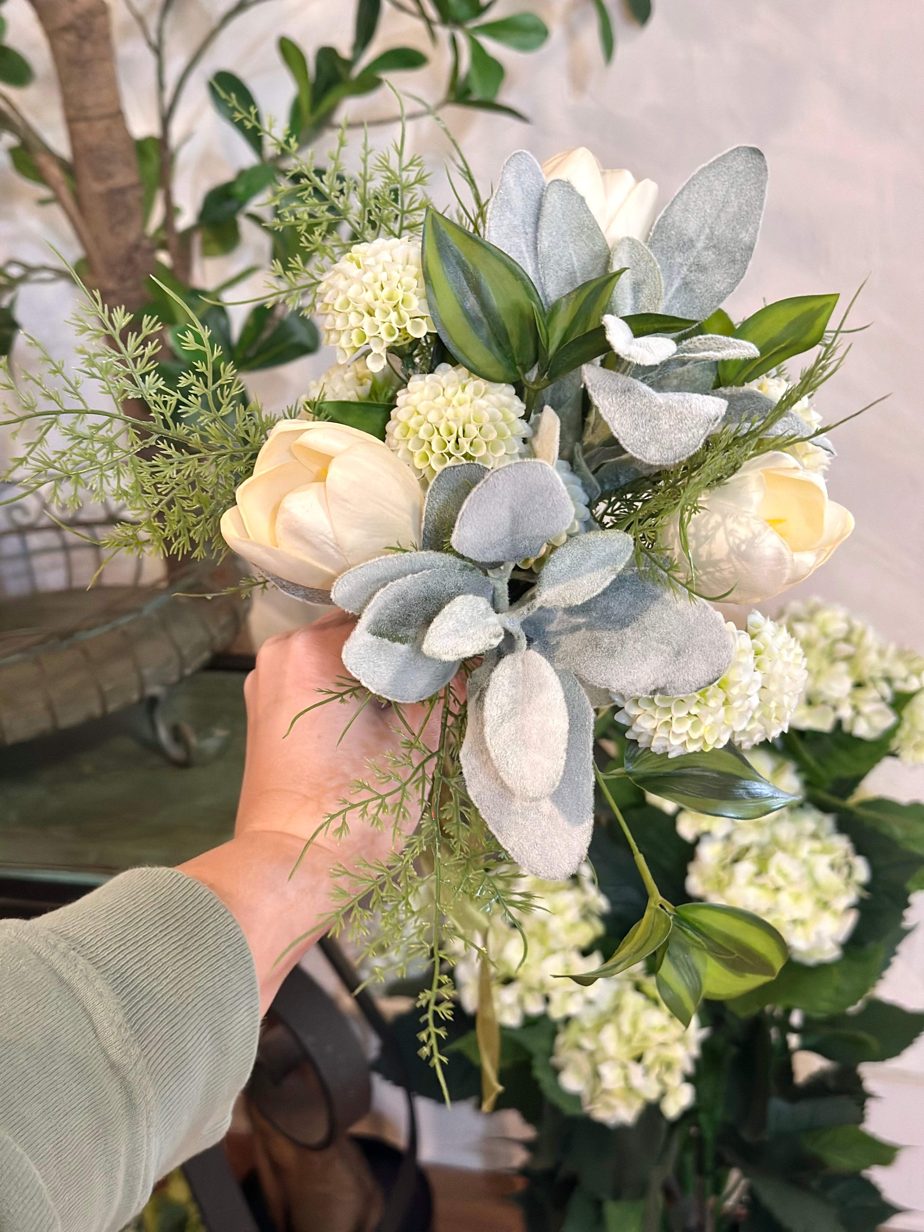 Tulip Lambs Ear and Fern Bouquet