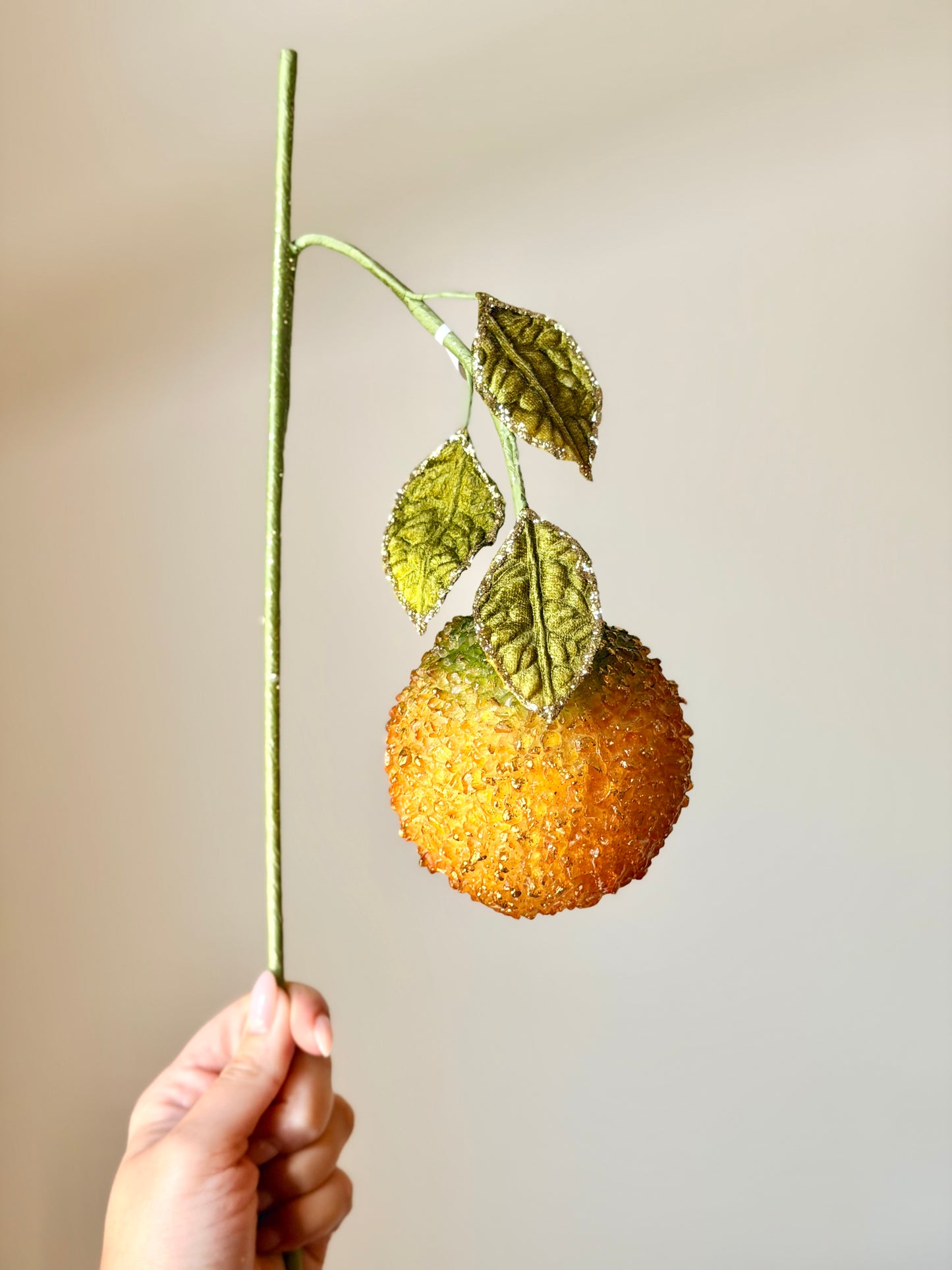 14" GLITTER BEADED ORANGE STEM