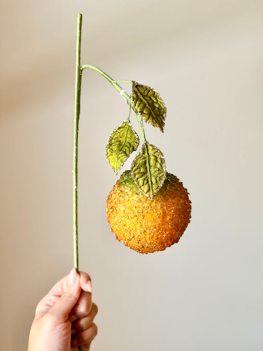14" GLITTER BEADED ORANGE STEM