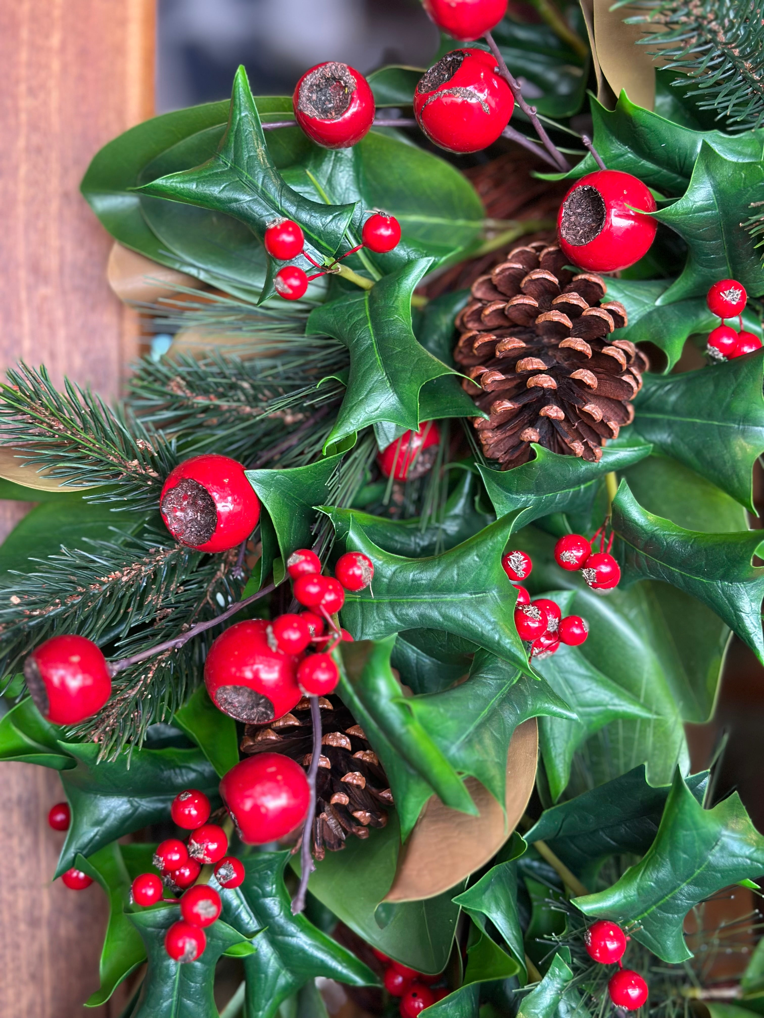 Doe and Holly Wreath with Bow