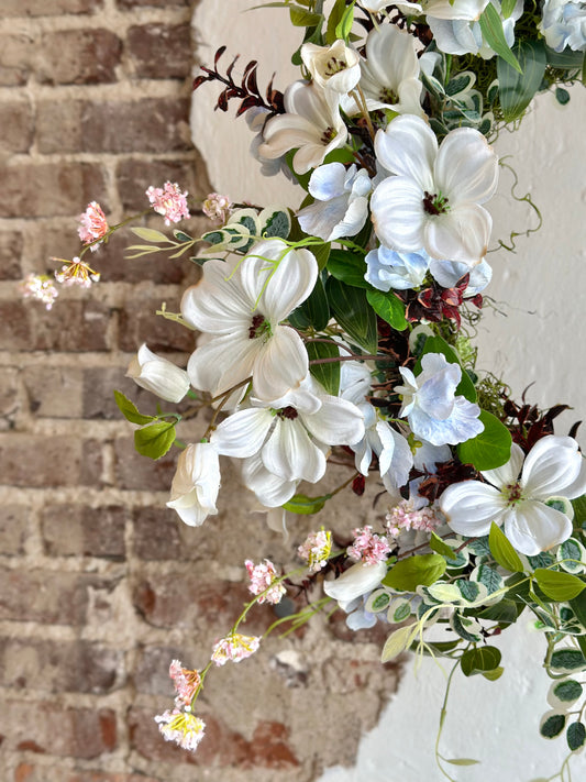Dusty Blue & White Dogwood Wreath