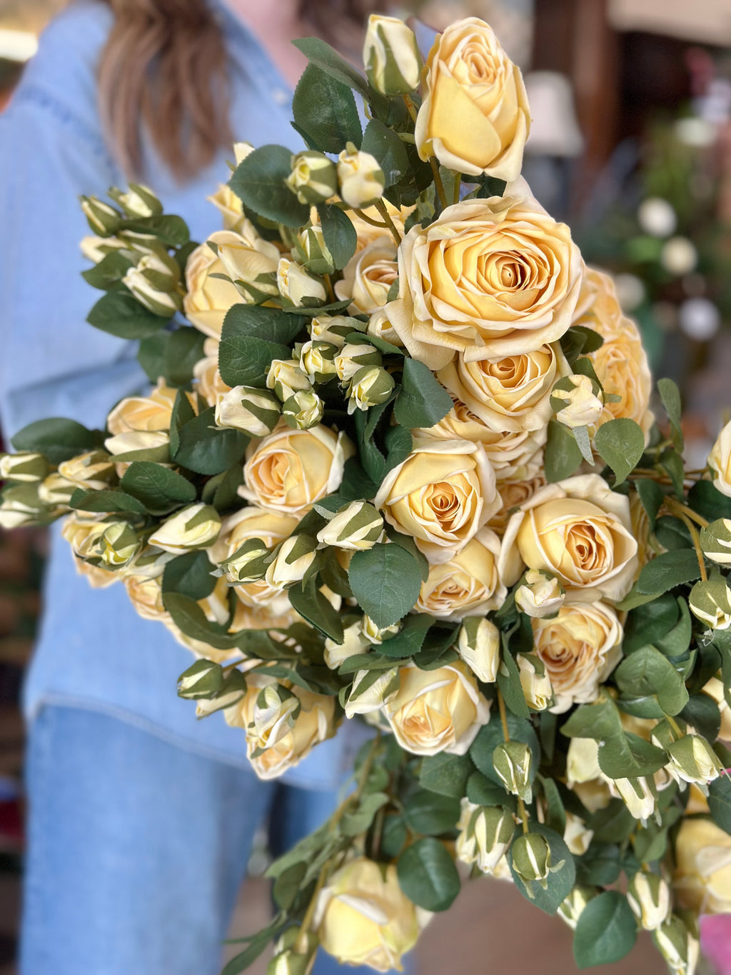 REAL TOUCH ESTATE ROSE SPRAY 26"- YELLOW