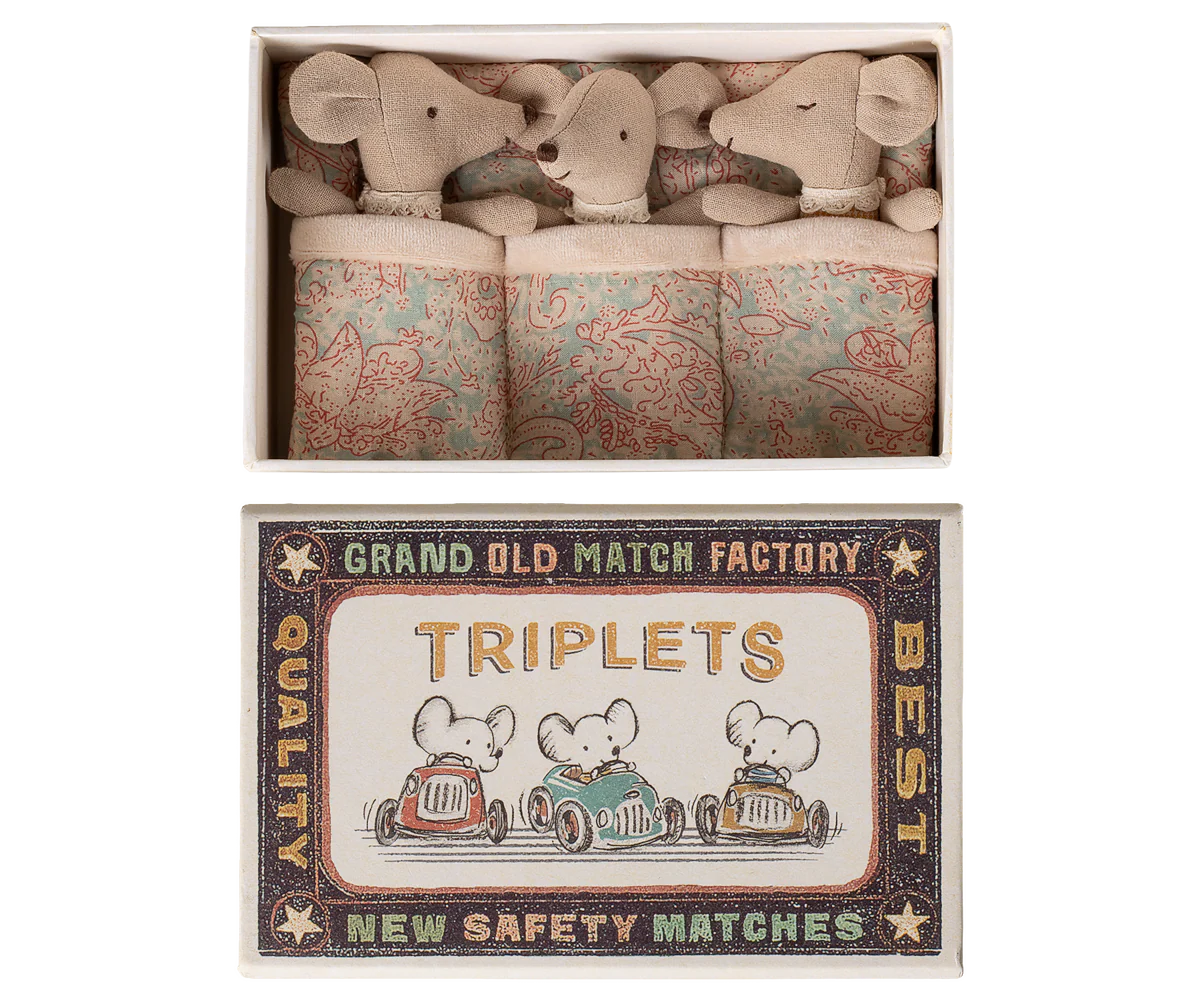 Maileg- Triplets, Baby mice in matchbox-Checker