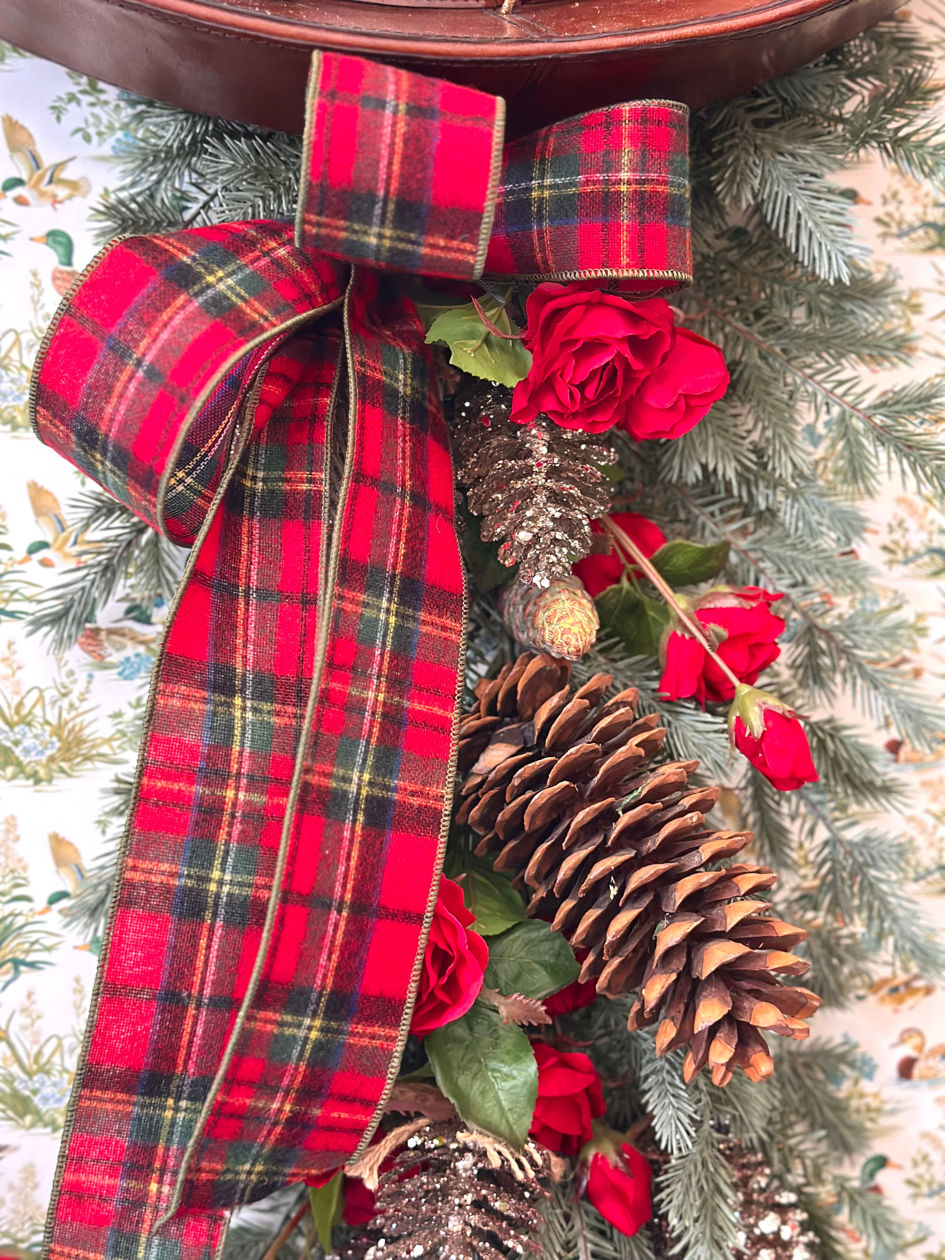 Roses Flannel and Pinecones Swag