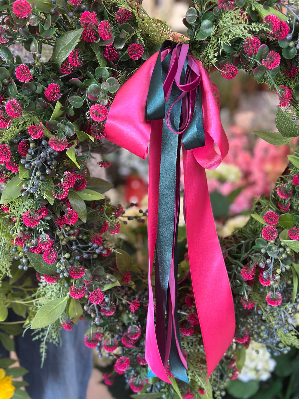 Mini Fuchsia Pom Heart Wreath