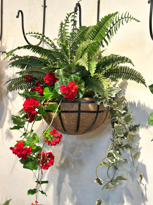 Red Geranium Hanging Basket