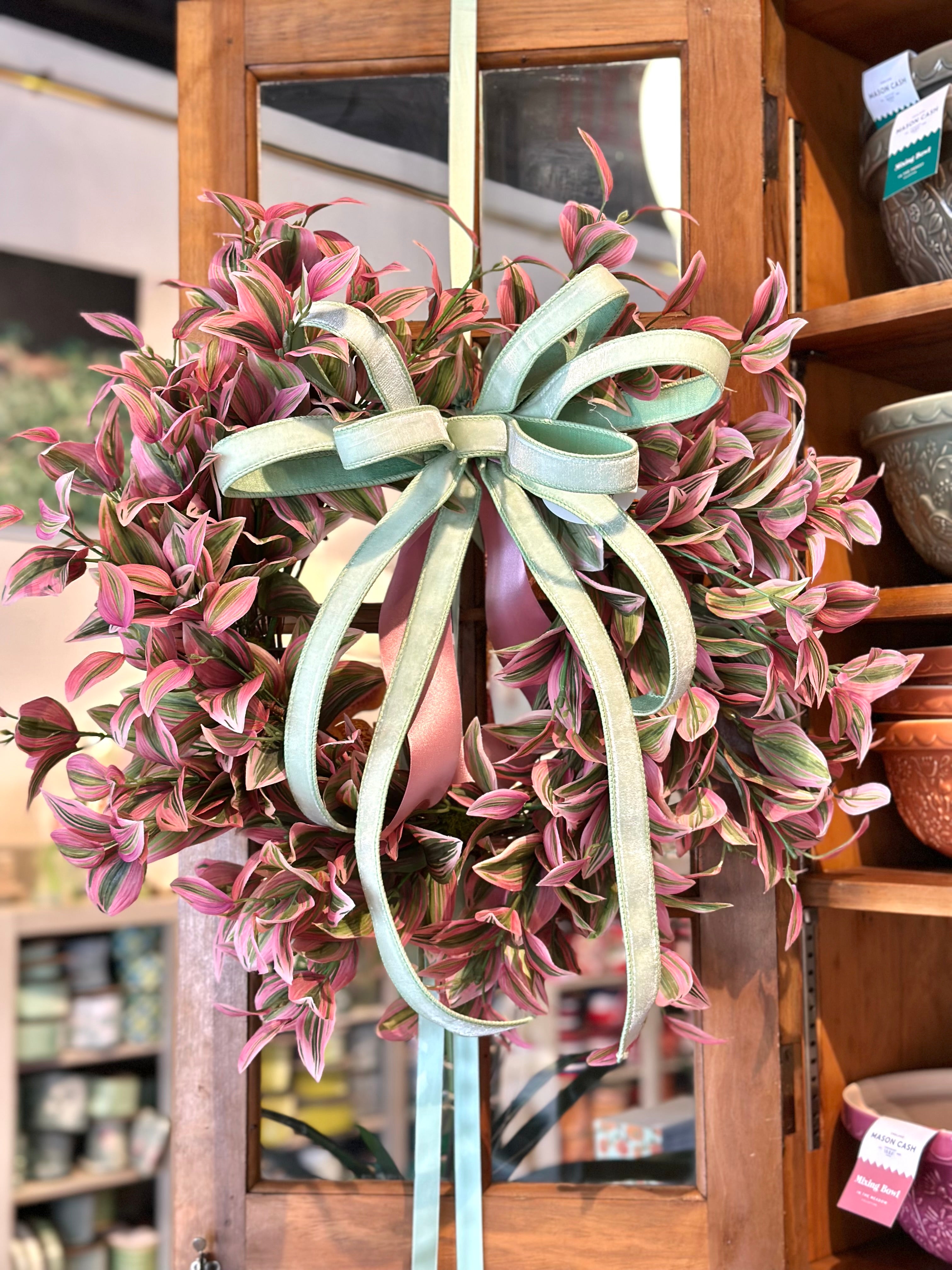 Minty Green with Pink Satin Wreath