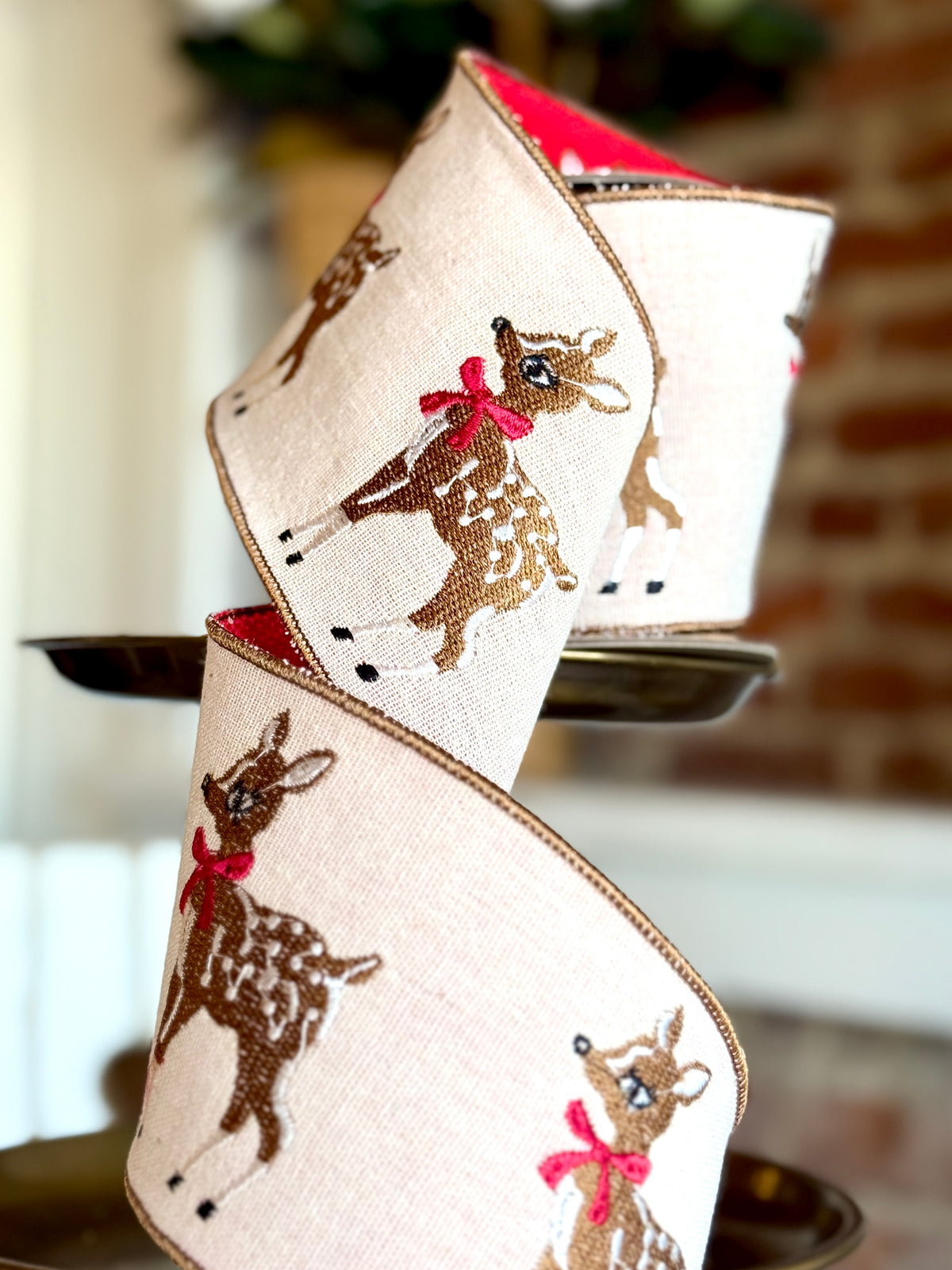 4” Canvas Baby Reindeer Embroidery, Natural, SOLD BY THE YARD