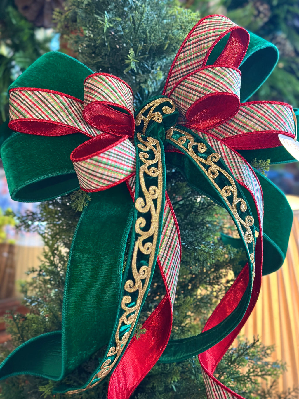 Green Gold & Plaid Bow