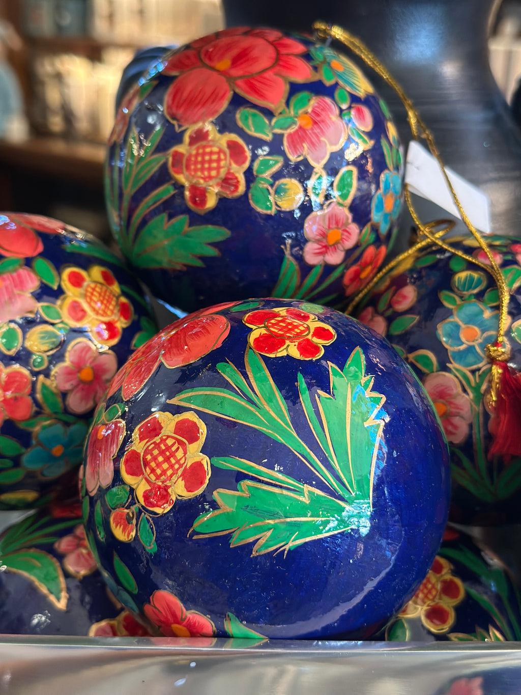 4" Blue Paper Ornament w/ Colorful Flowers