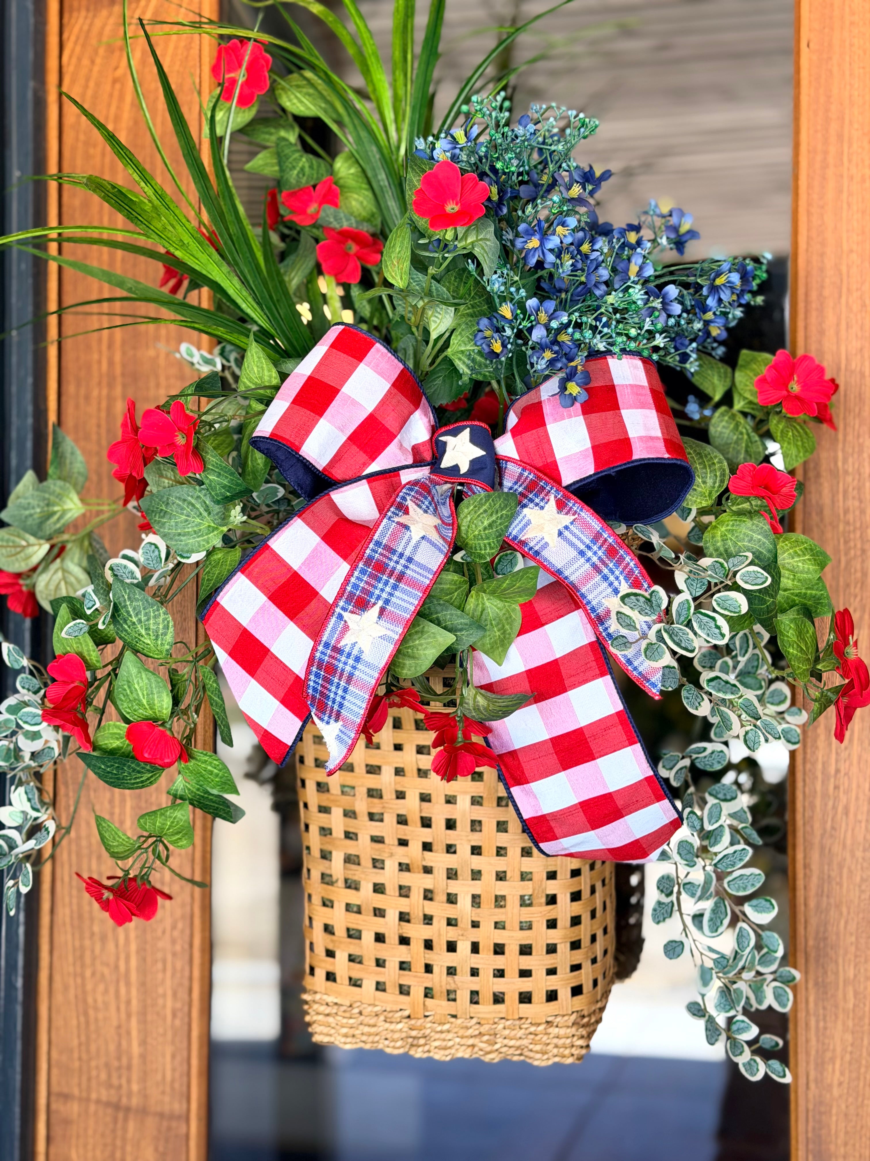 Stars & Red Check Hanging Basket