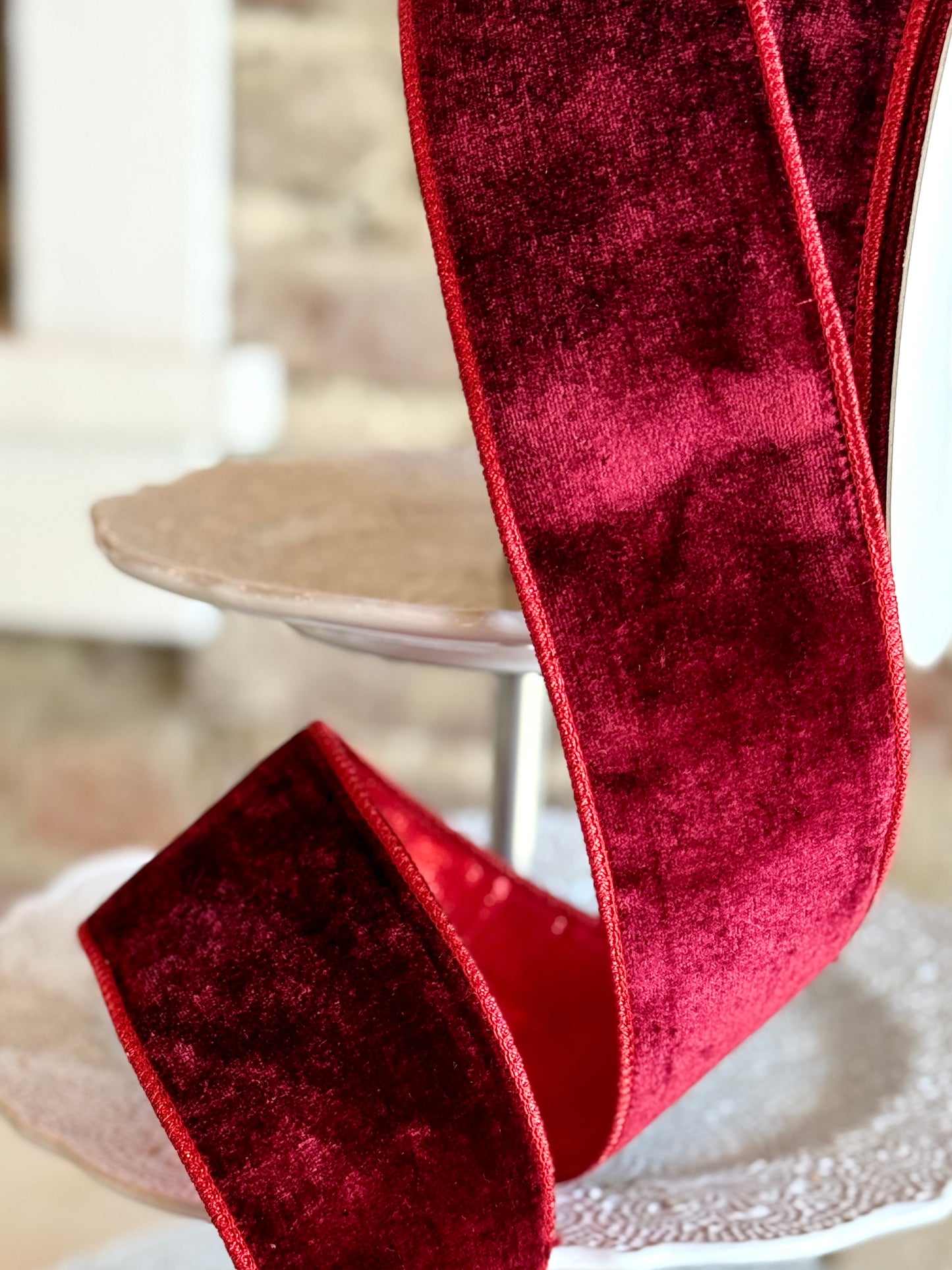 2.5" Sheldon Velvet Metallic Back Ribbon- BURG. SOLD BY THE YARD