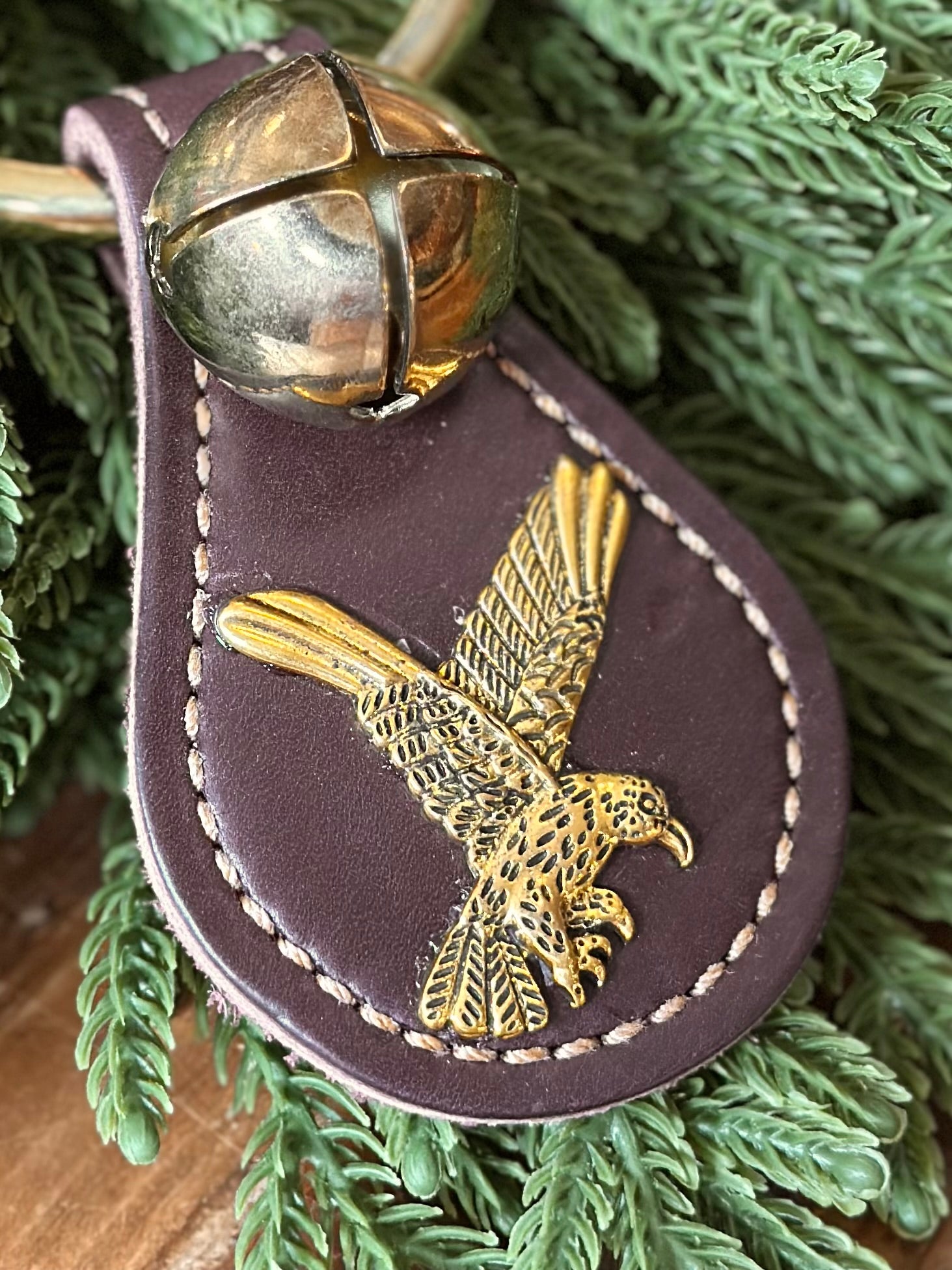 Eagle Brown Leather with Brass Bell on Brass Ring