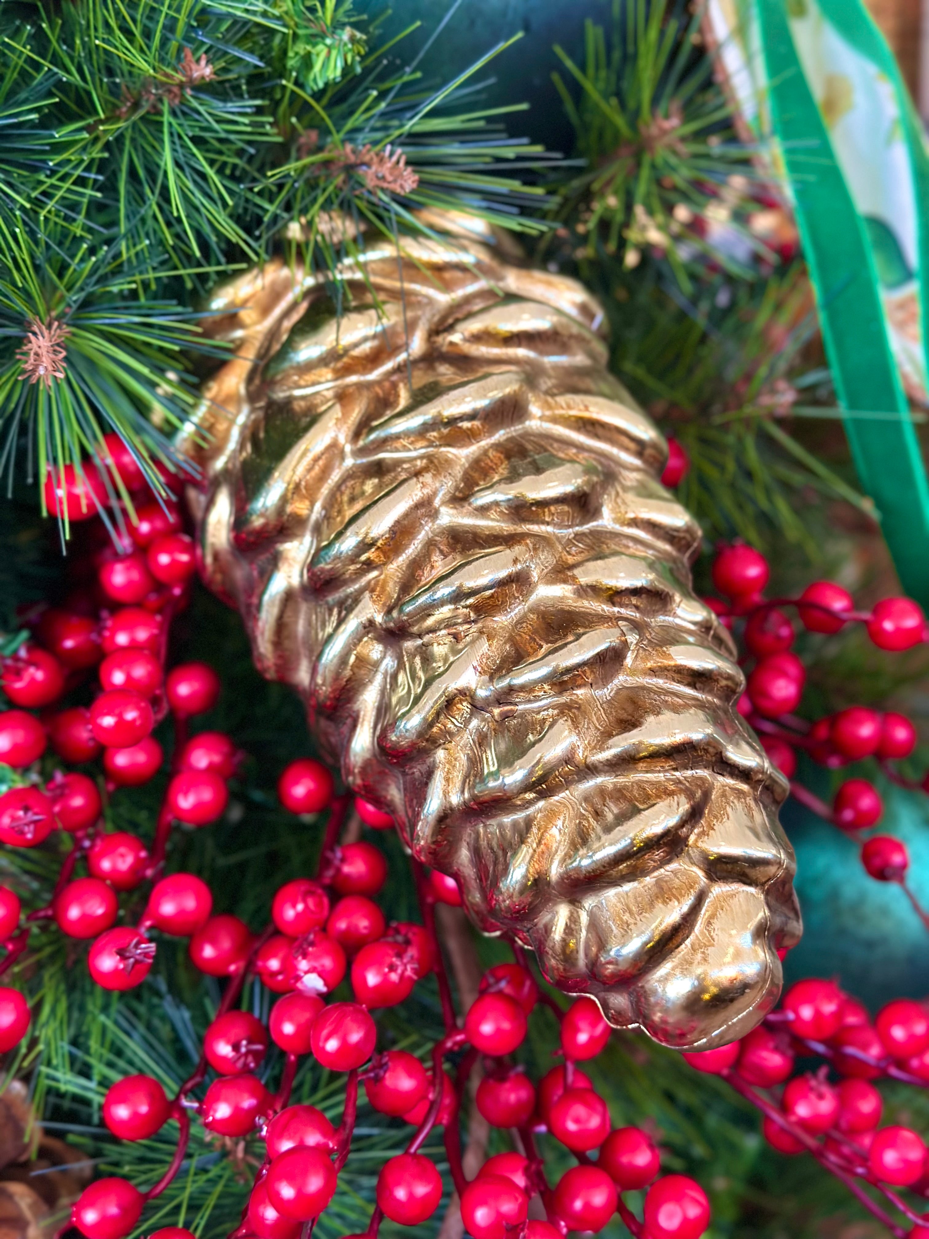 10" Metallic Pine Cone Ornament- Antique Gold