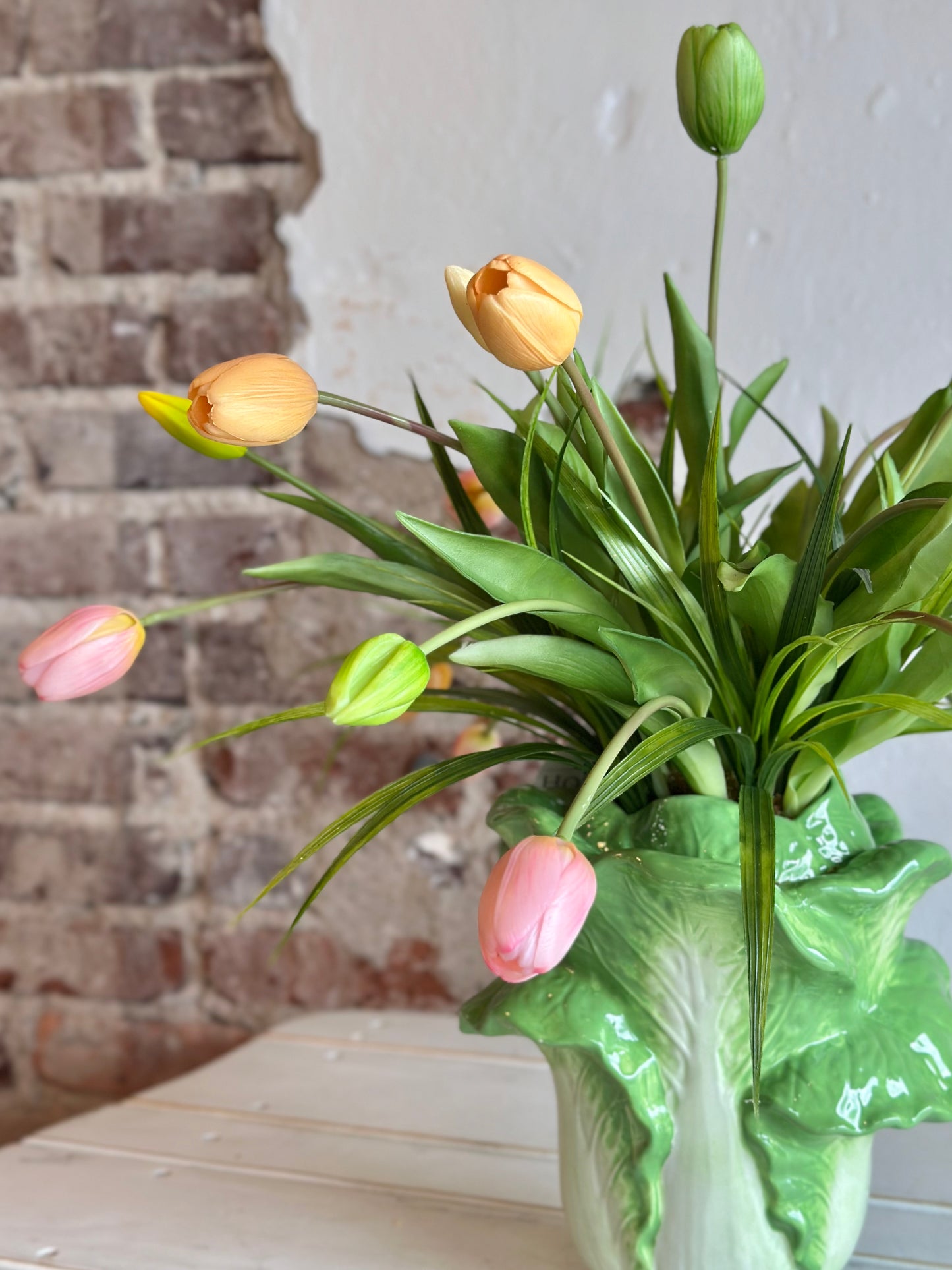 Cabbage Pot w/ Tulips