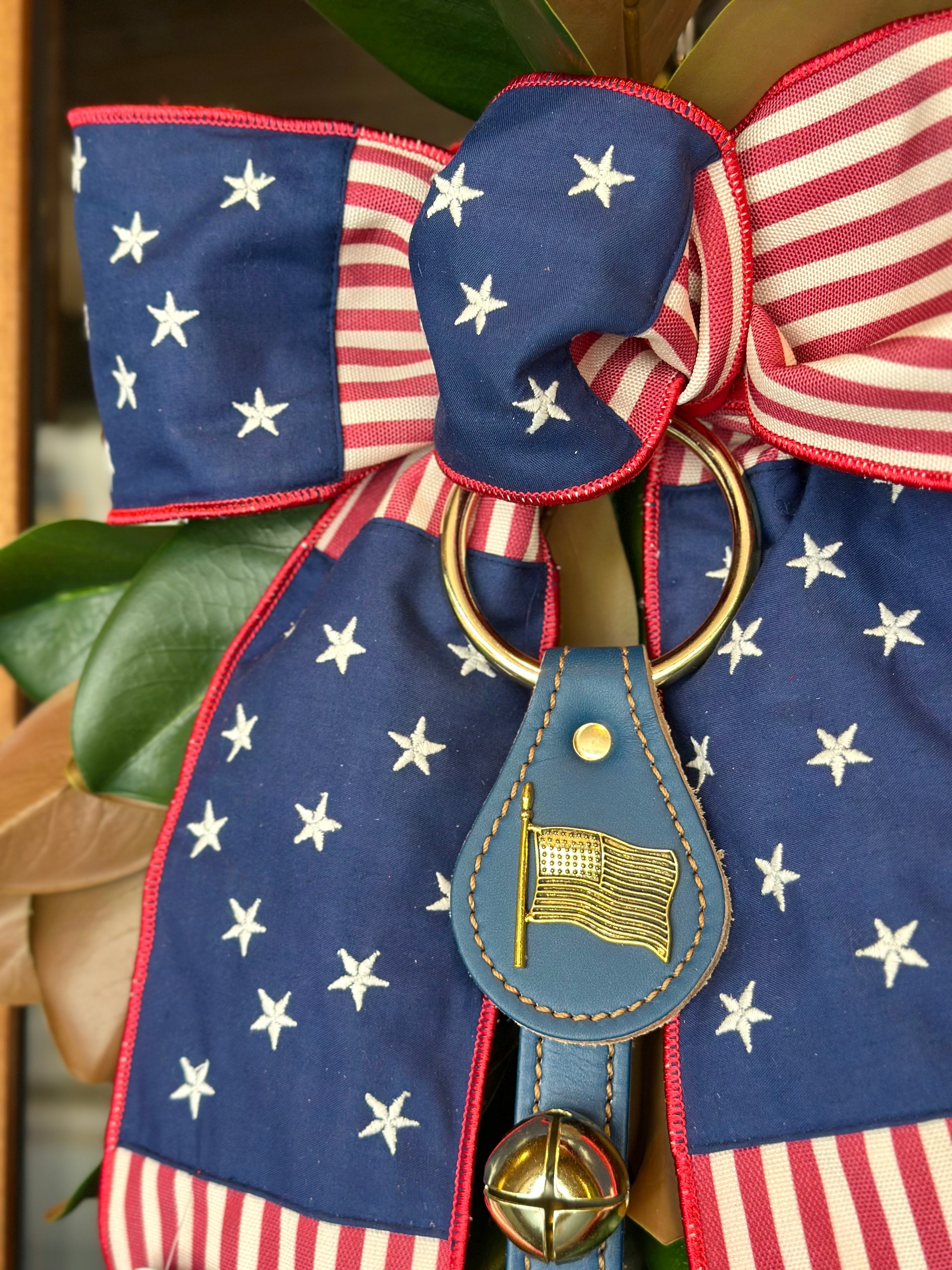 Stars & Stripes with Brass Bells Mini Magnolia Swag- Blue