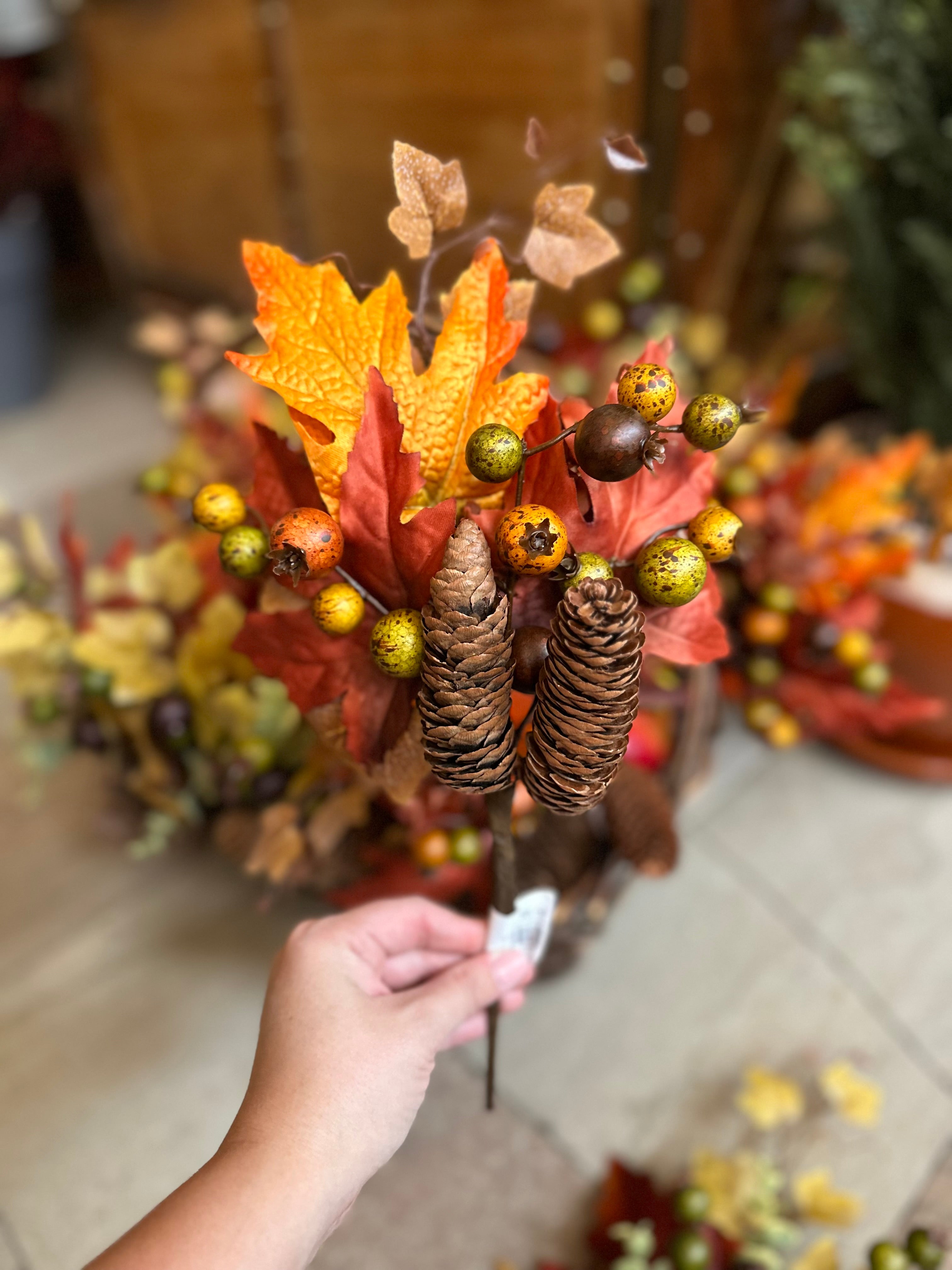 16” Autumn Maple Leaf Pinecone Berry Pick