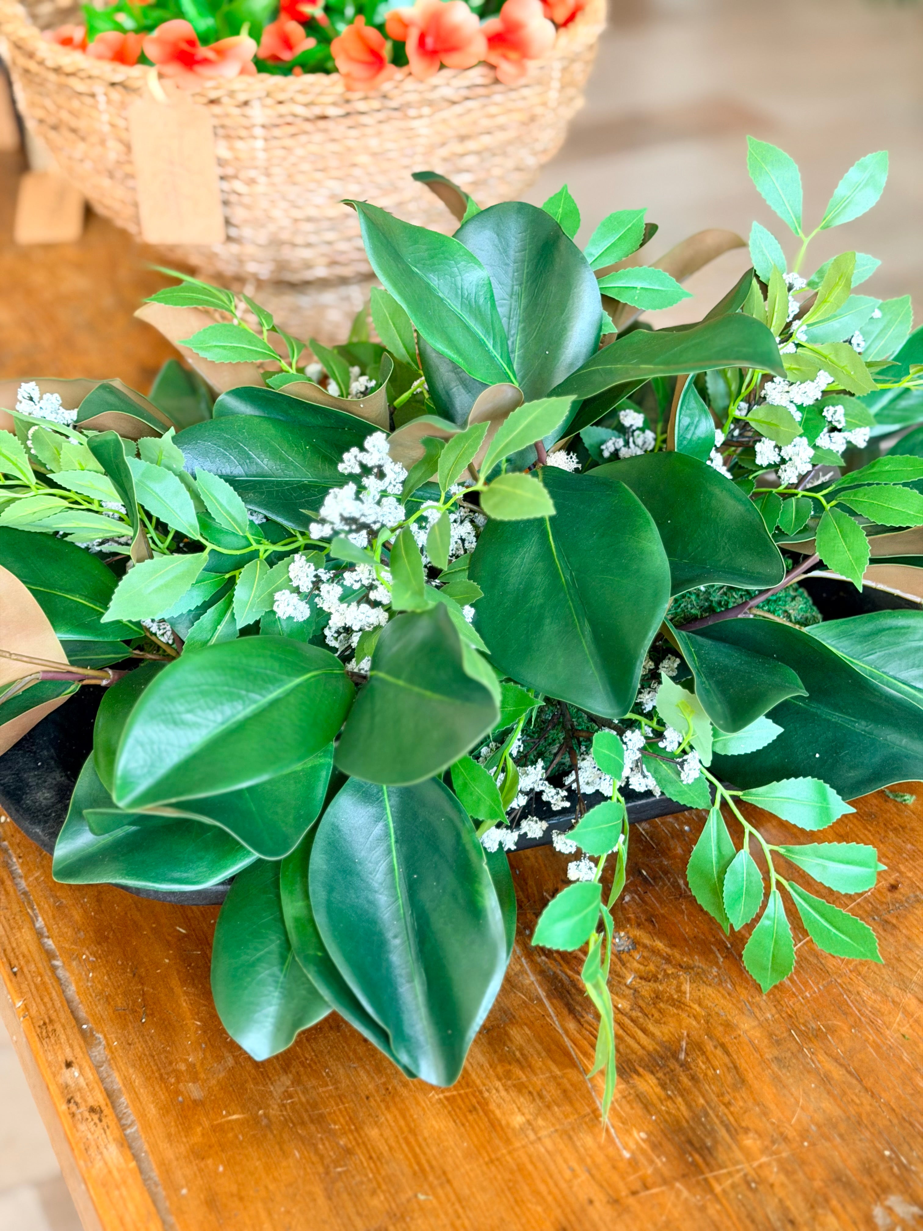 Magnolia & White Floral Sumac Leaf Centerpiece