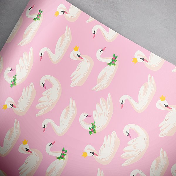 Pink Christmas Seven Swans Swimming Gift Wrap Sheets