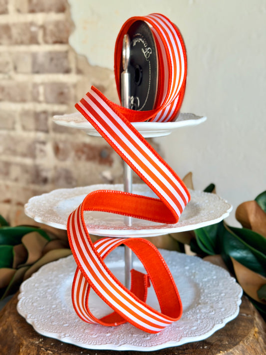 1" Newport Stripes Ribbon - Orange