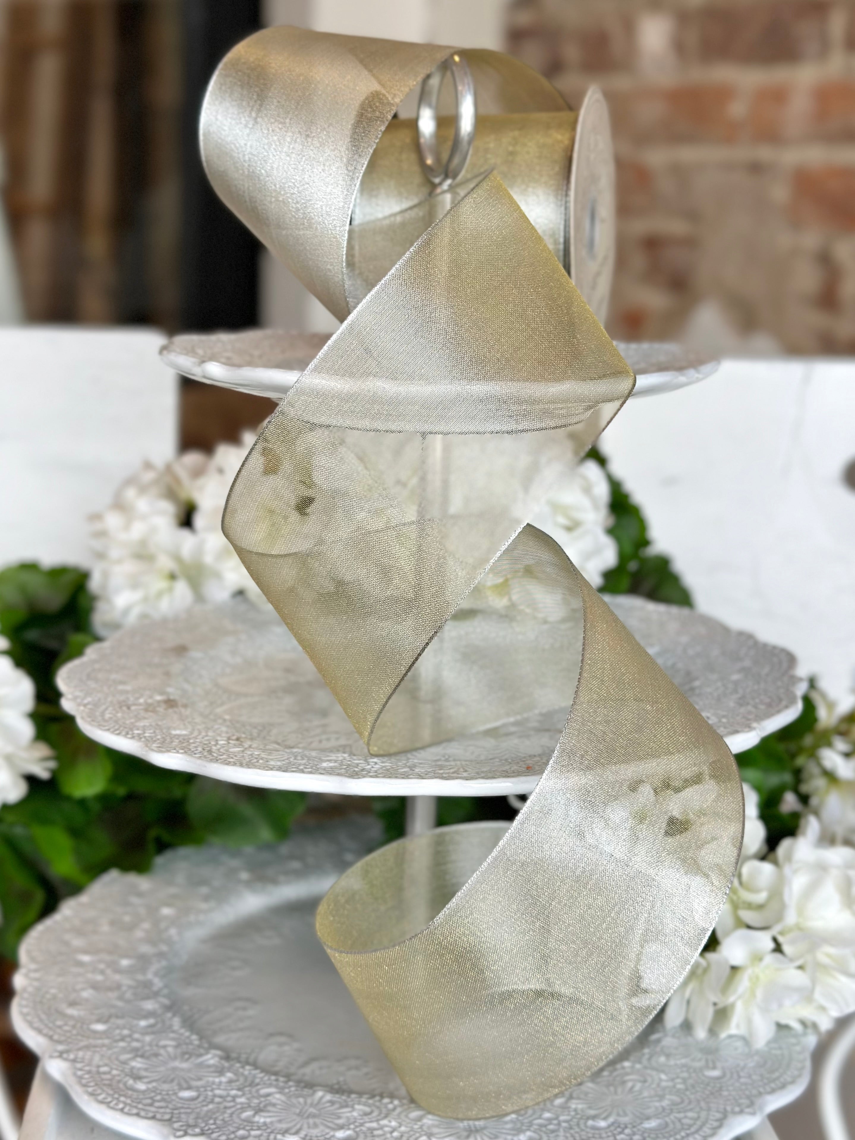 3" wide, metallic mesh, platinum