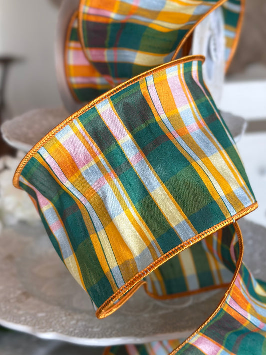4" Spectacular Spring Plaid Ribbon, Sold by the yard