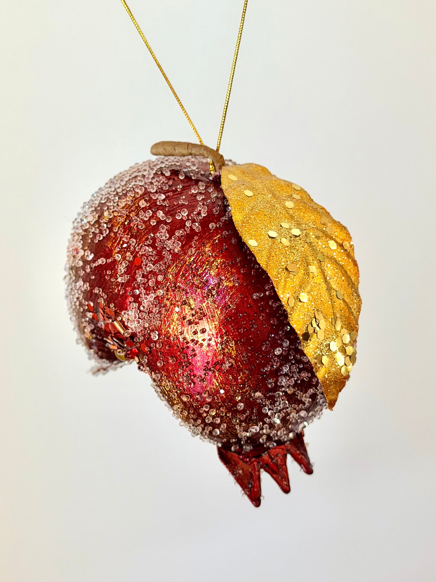 4" JEWELED GOLD LEAF POMEGRANATE ORNAMENT
