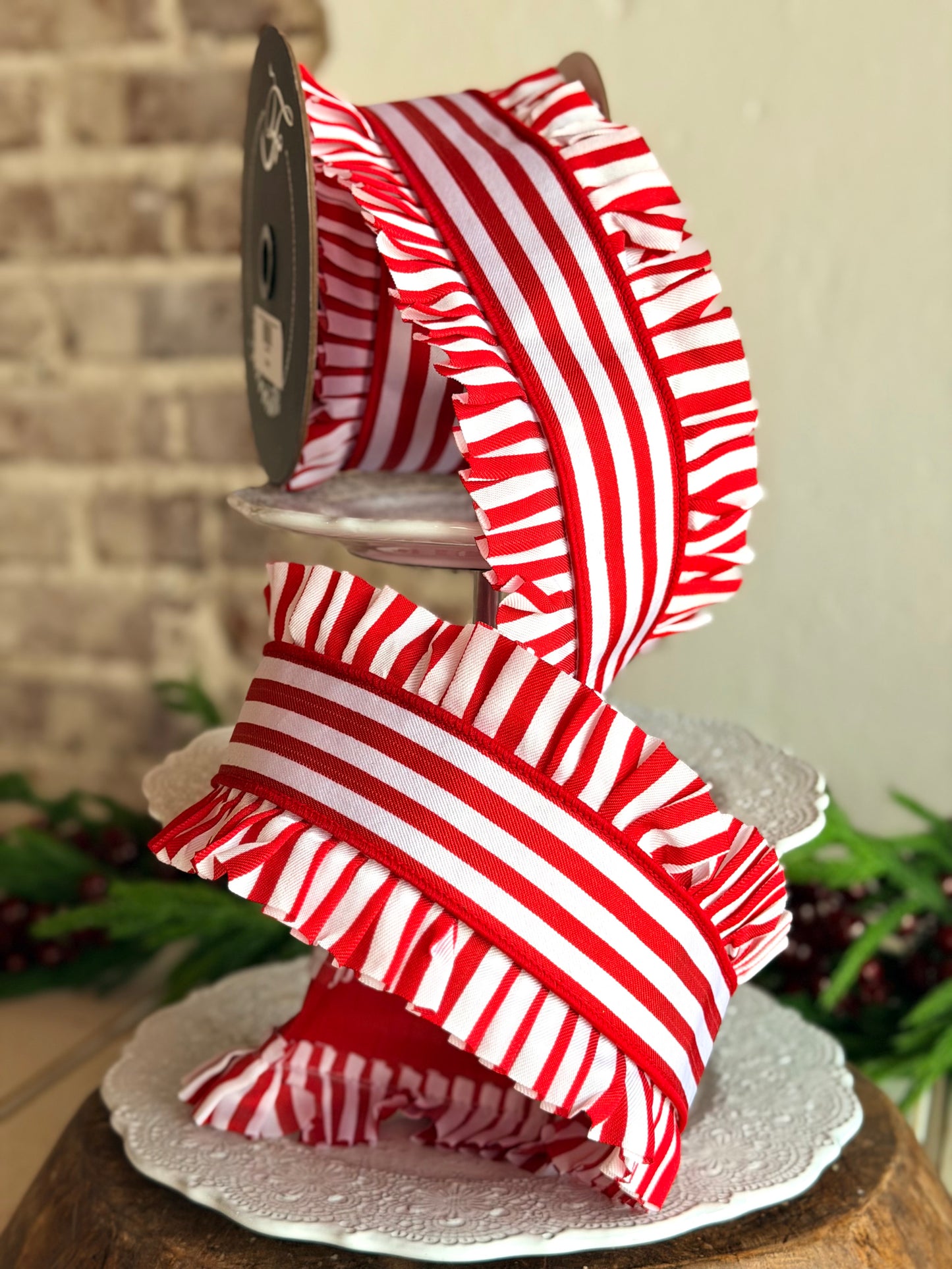 4.5" Red and White Candy Wrap Ruffle - BY THE ROLL