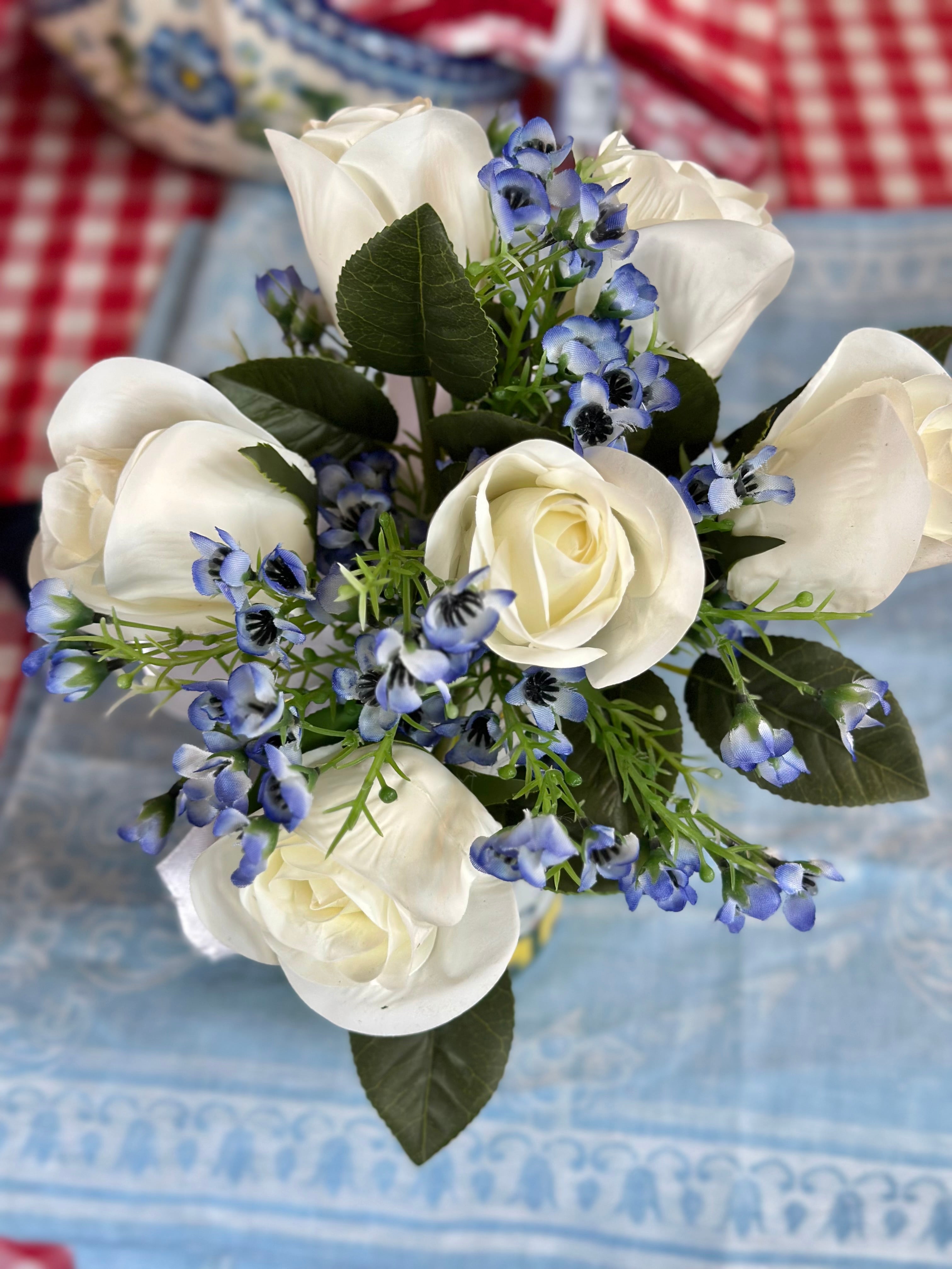 Dusty Blue Wild Flowers & Roses Bouquet